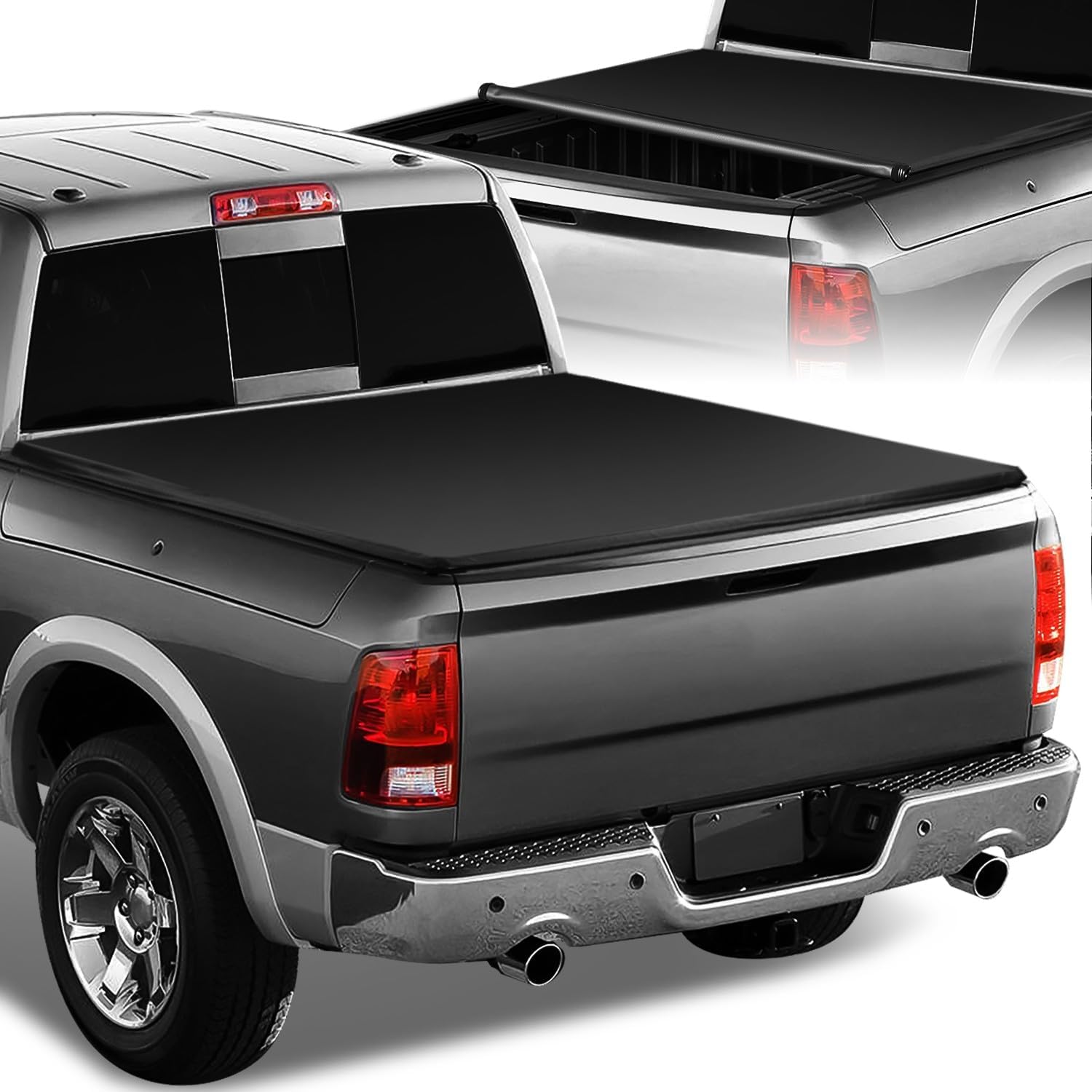 Soft Roll Up Truck Bed Tonneau Cover Soft Vinyl Compatible with 02-18 Ram 1500, 03-23 Ram 2500 3500 6.5 Ft. Fleetside Bed