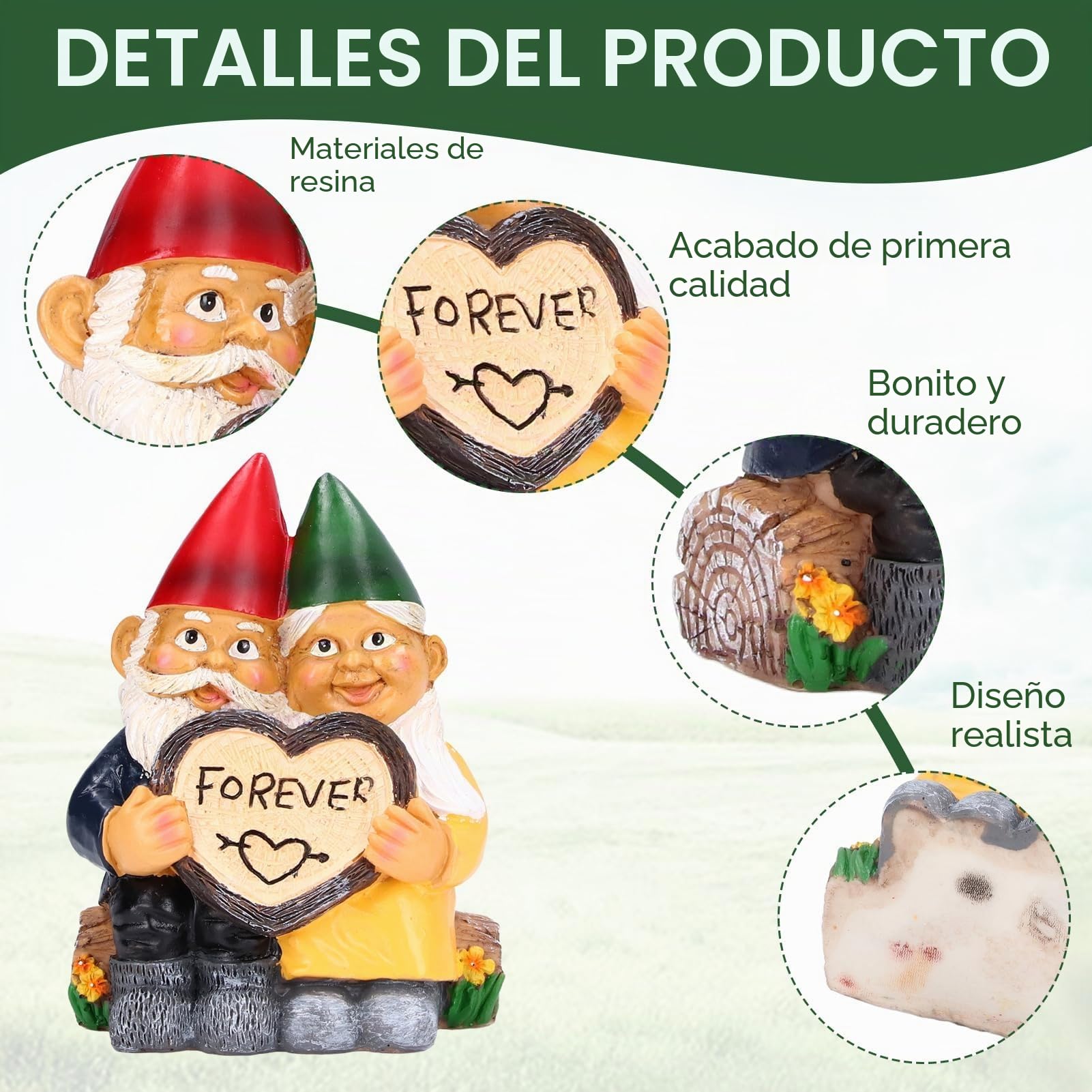 HERCHR Adornos De Gnomos De Jardín, Estatua Gnomo Jardí Decoración Al Aire Libre, Pareja De Gnomos Enamorada con Forma De Corazón para Siempre para Patio, Césped, Porche