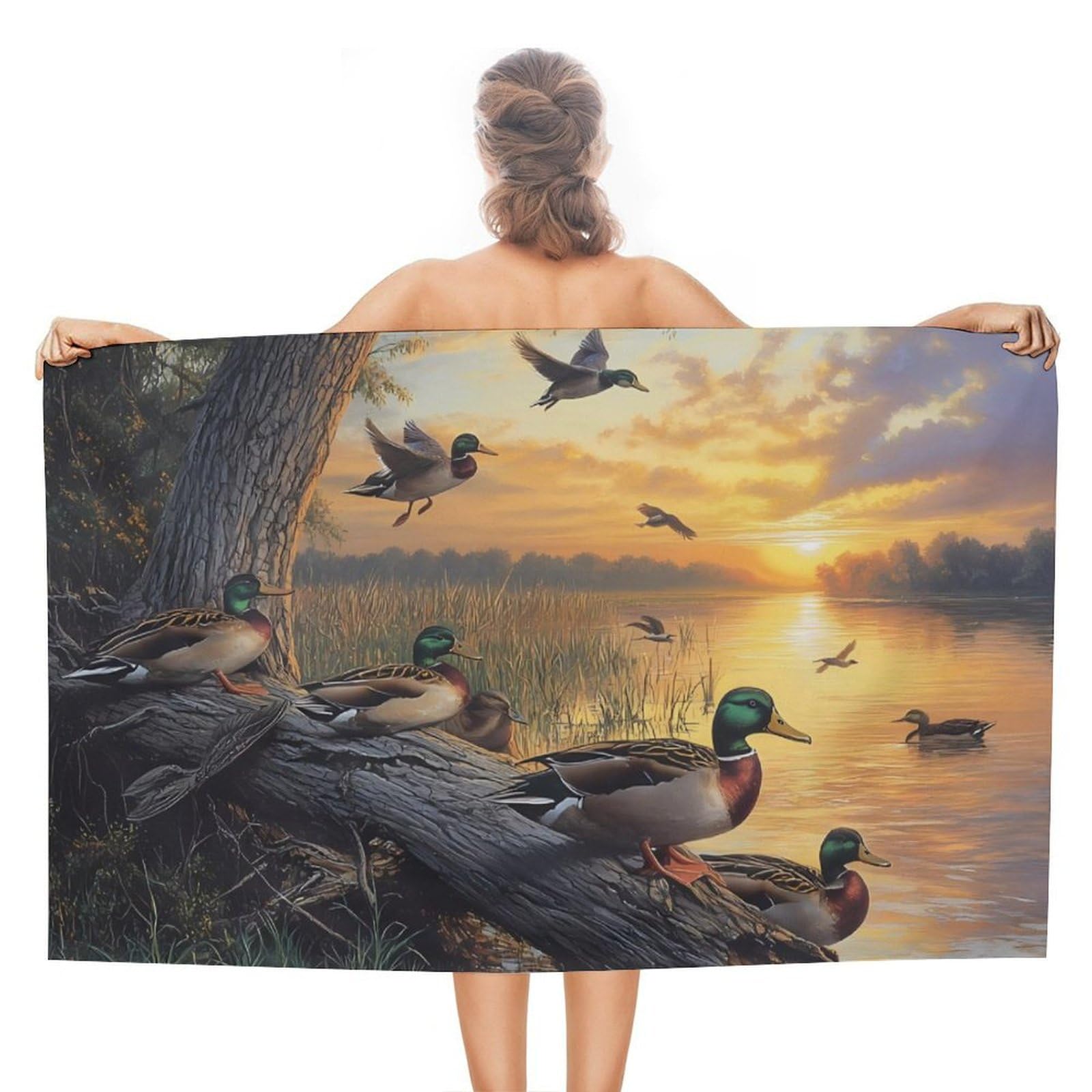 CGSBNGHA Mallard Ducks Lake Beach Towels Soft Bathroom Bath Pool Swim Towels for Women Men