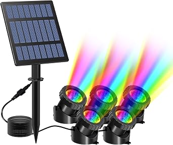 T-Sun Solar Pond Lights RGB Underwater Pond Lights with 5 Lamps Submersible LED Landscape Spotlight IP68 Waterproof with 2 Modes Steady/Flashing for Pond Pool Garden Yard Fish Tank Aquariums [Energy Class A+]