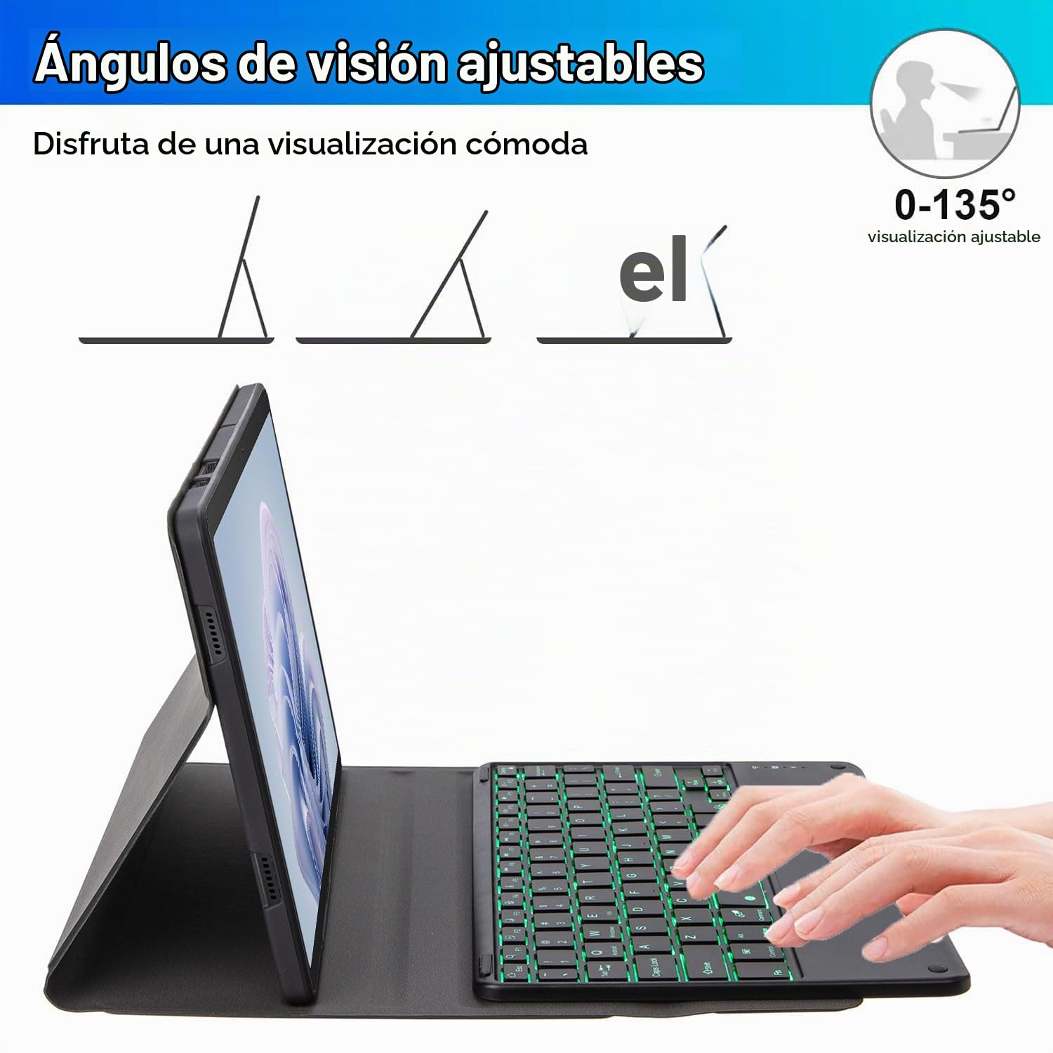 Funda con Teclado para Microsoft Surface Go 4 / Go 3 / Go 2 / Go, 7 Colores Retroiluminación Desmontable Panel Táctil Bluetooth Teclado Español Ñ con Mouse