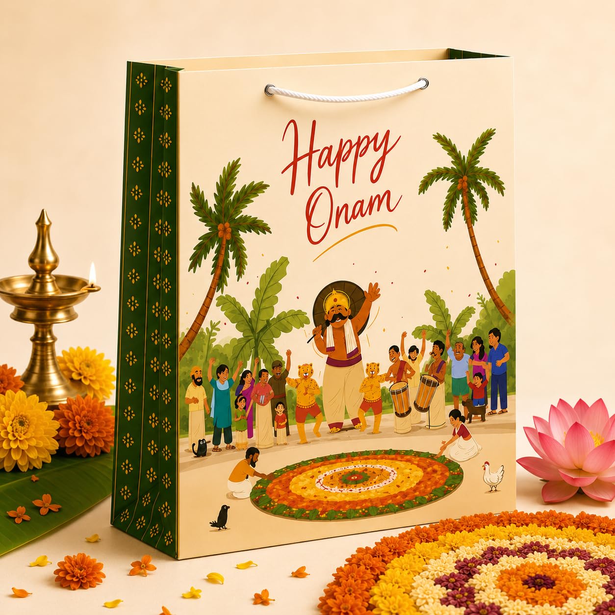 PACO Happy Onam Print Gift Paper Bags | Medium 24 * 34 cm |Ideal for Return Gifts,Onam Celebrations | Pack of 5-image-18
