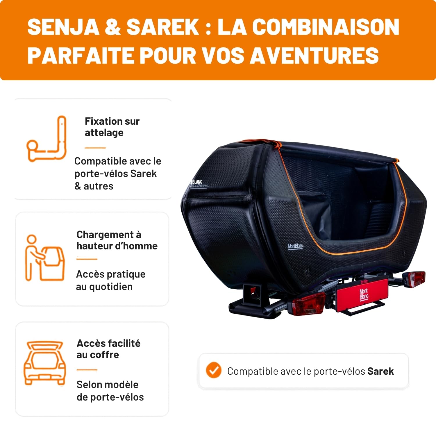 Mont Blanc Coffre d'Attelage Gonflable Senja - 76 à 300 L, Charge 48 kg