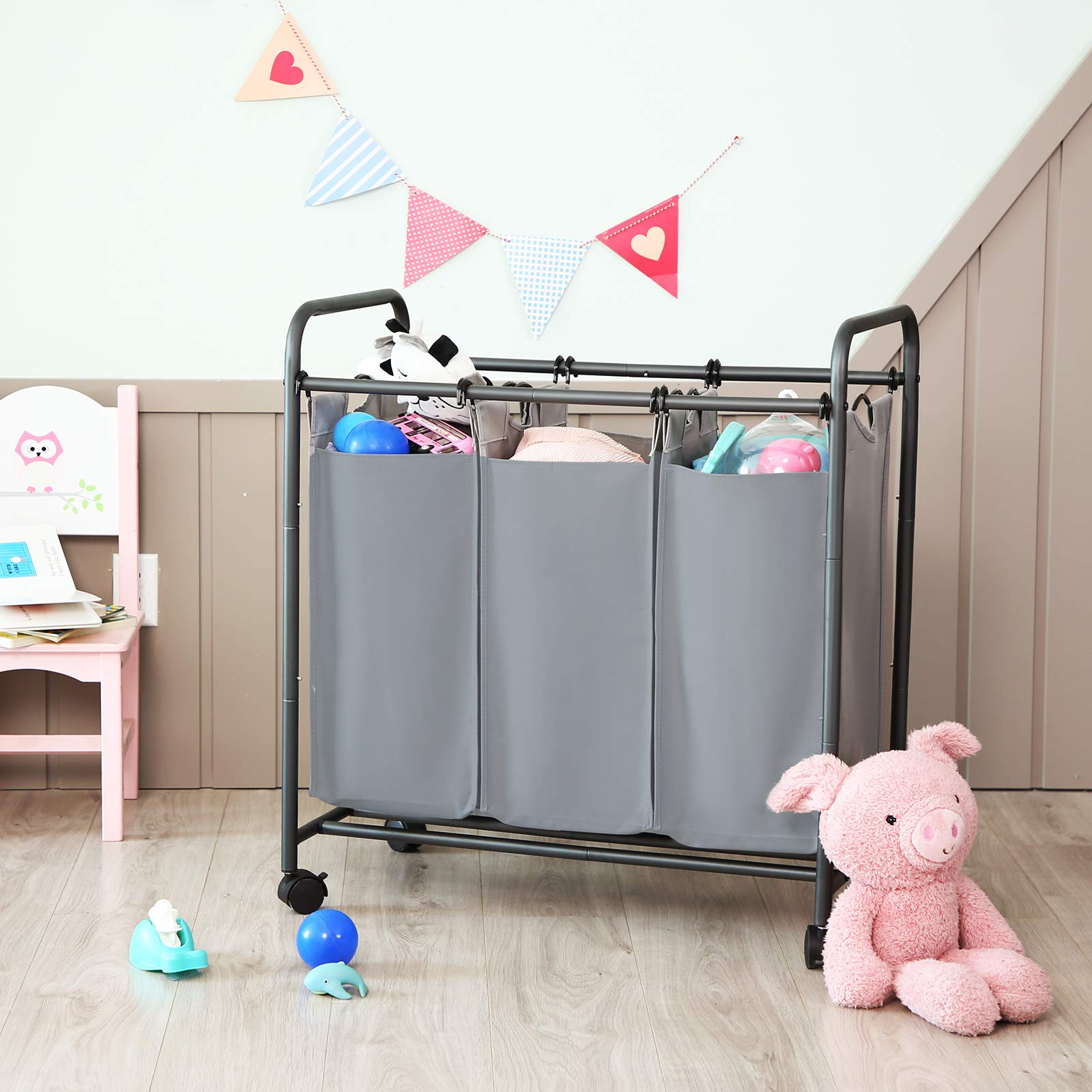 SONGMICS Rolling Laundry Sorter, Laundry Basket with 3 Removable Bags