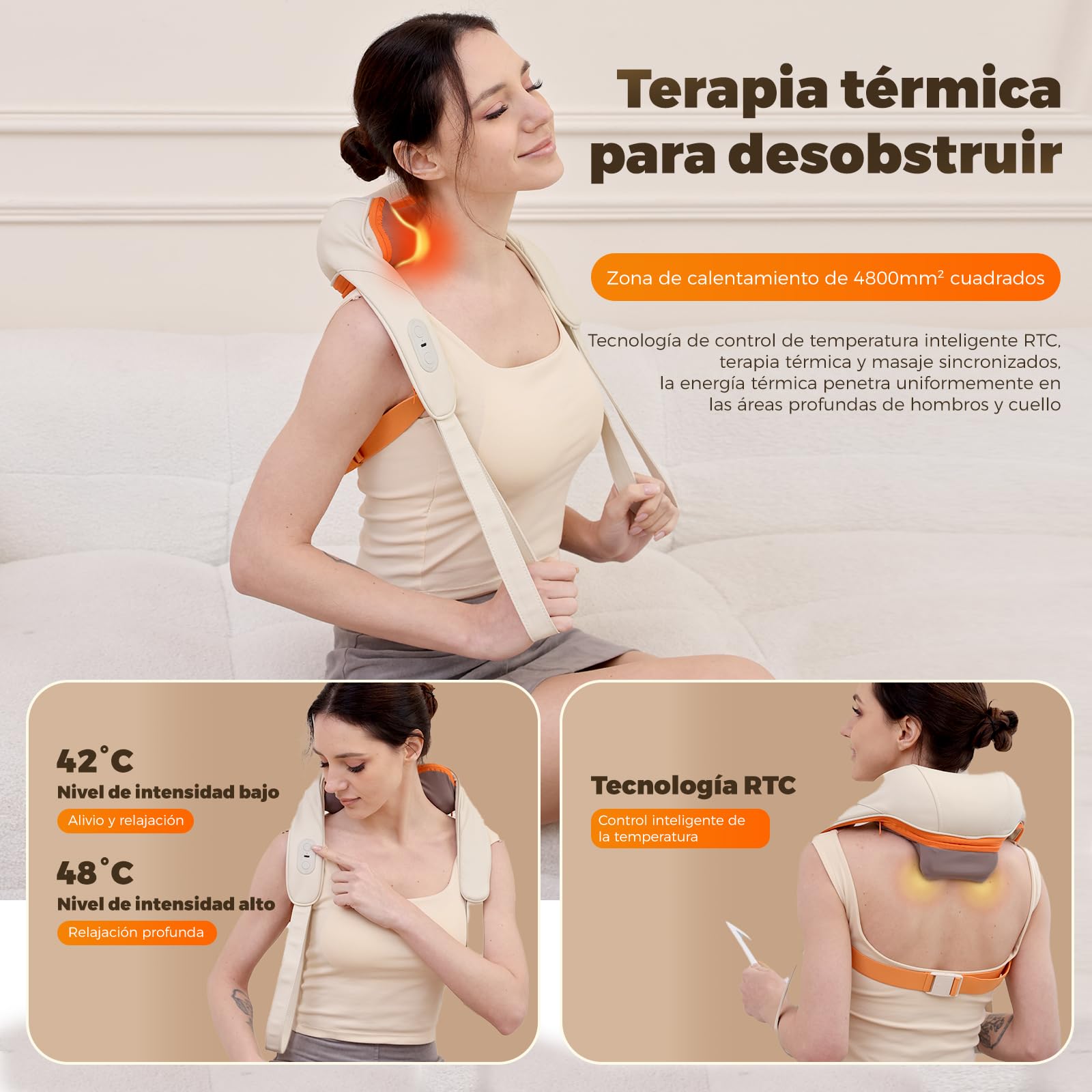 Masajeador de cuello con función de calor, masajeador Shiatsu, masajeador 4D de tejido profundo, para hombro, pierna, cuerpo, músculo, alivio del dolor