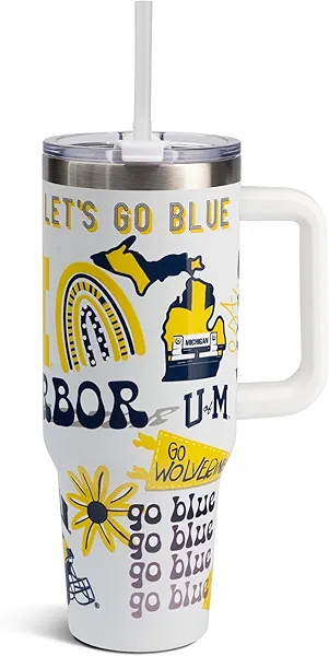 The Memory Company NCAA 40oz Game Day Tumbler - Double Wall Vacuum Insulated Stainless Steel Water Bottle, BPA-Free with Handle, Lid & Straw, 24-Hour Cold, 10-Hour Hot Temperature Control