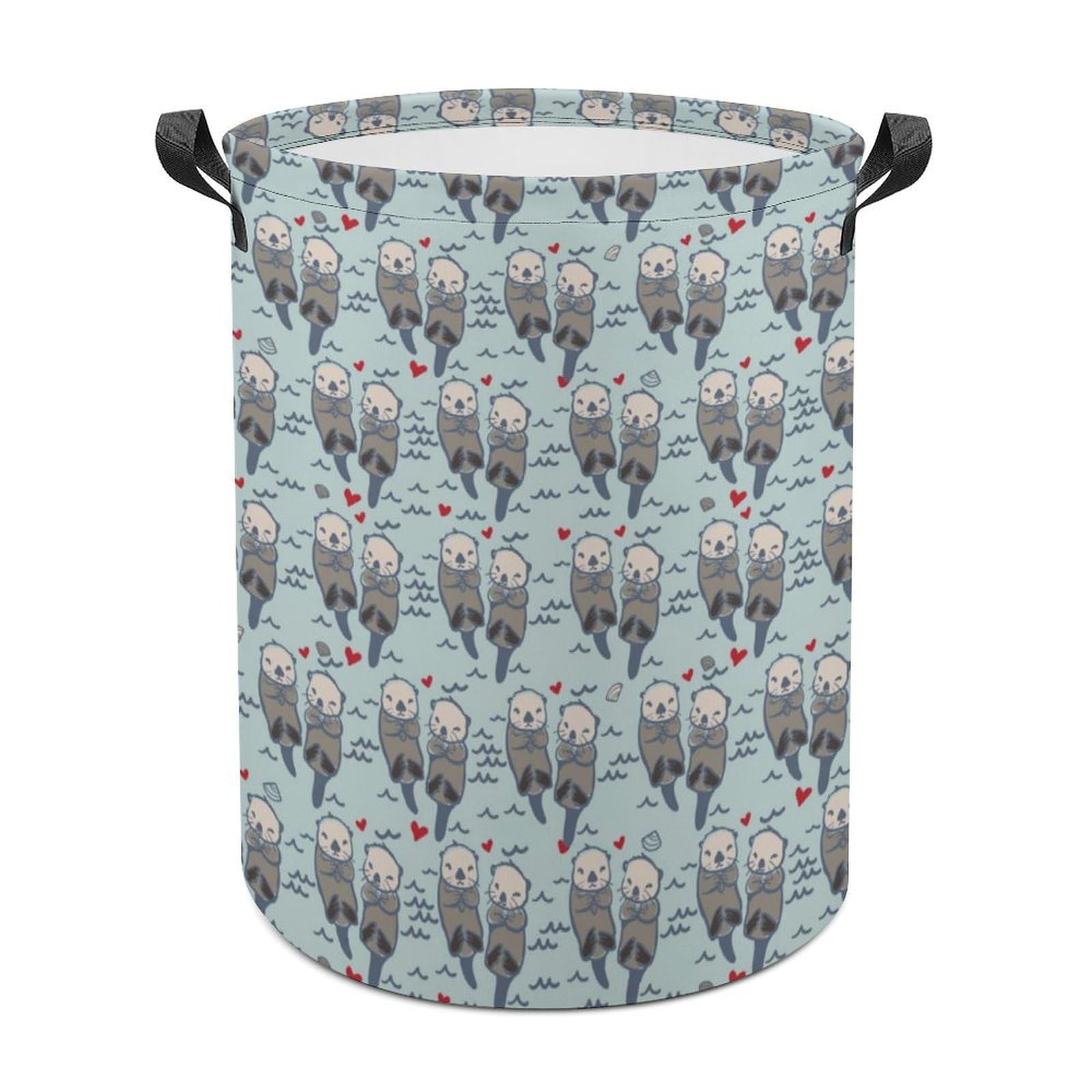 MHYRAC Laundry Hamper, Sea Otter in Love Laundry Basket, Washing Basket with Handle