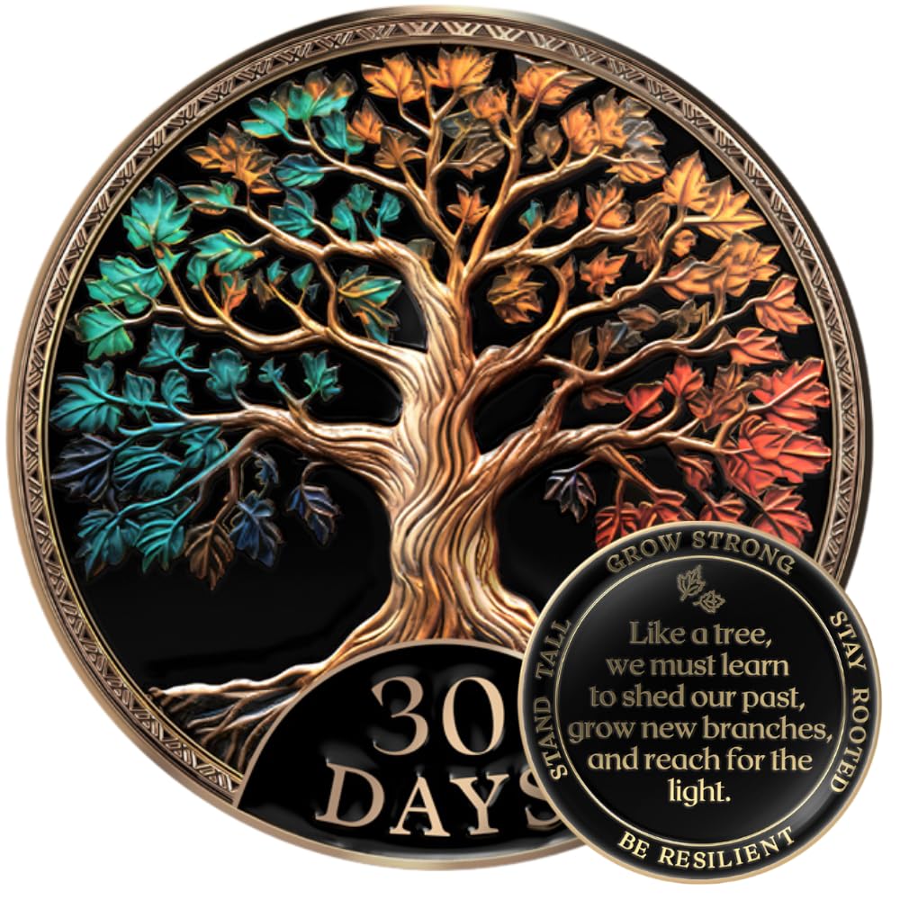 MilestoneMint 30 Days Sobriety Coin, Tree of Life, AA Coins and Medallions