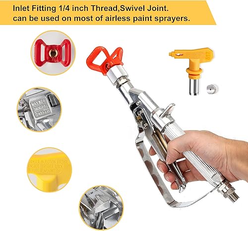 Miniatura 3 de Pistola de pintura sin aire, pistola de pulverización de celda en línea 3600PSI con punta 517 y poste de extensión de 10 pulgadas, color plateado