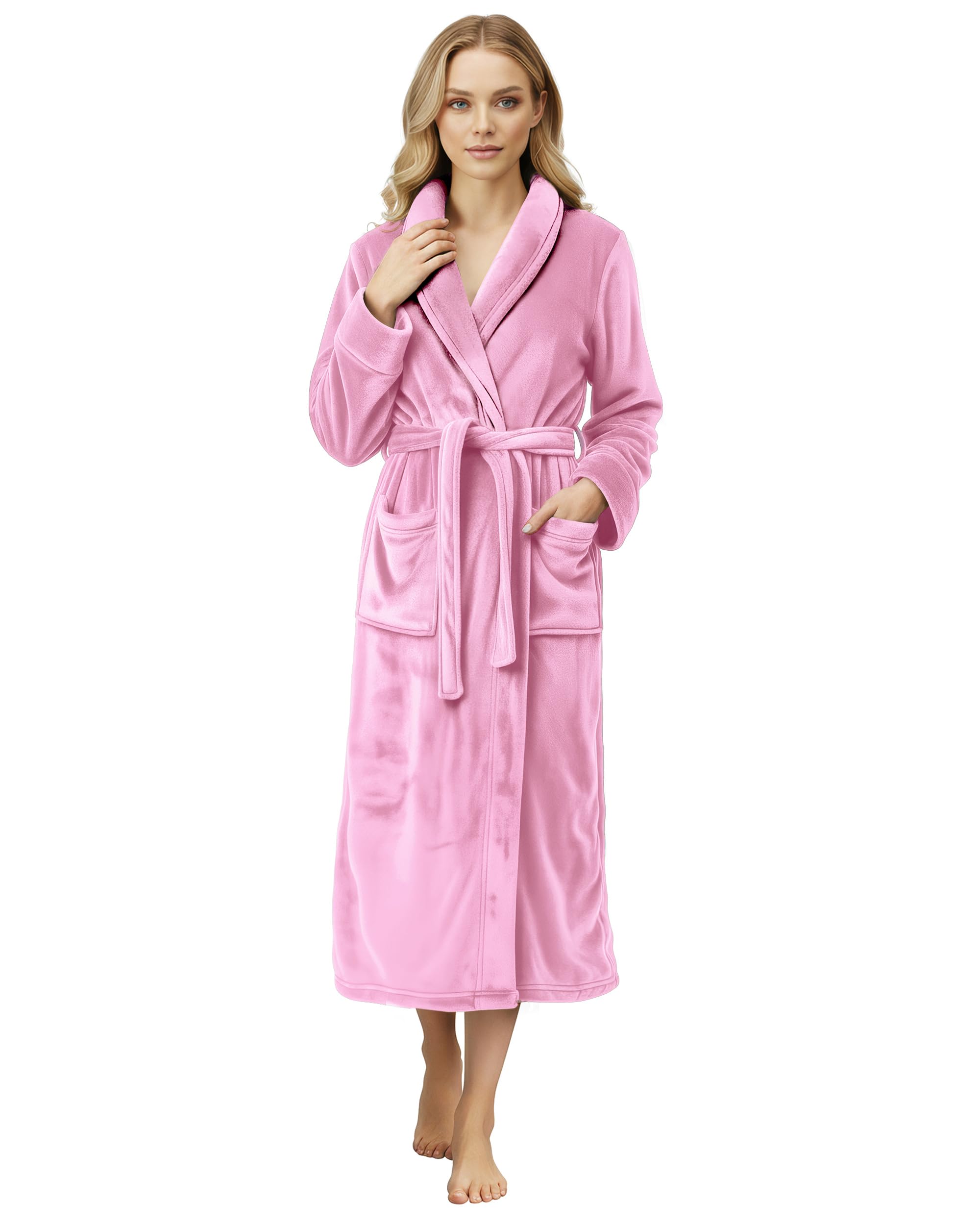 ny threads premium womens robe, plush fleece long bath robe for women, fluffy soft women's bathrobe, x-large, pink