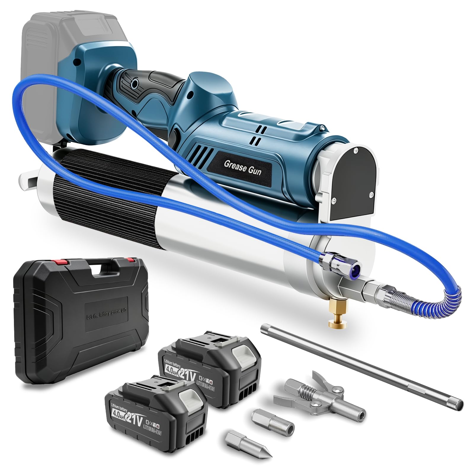 12000PSI Ingrassatore a Batteria Compatibile con Makita 18V, Pistola Grasso con 2 batterie da 4.0 Ah, Tubo da 39,4'', 3 ugelli, Motore Brushless per Camion, Fattorie