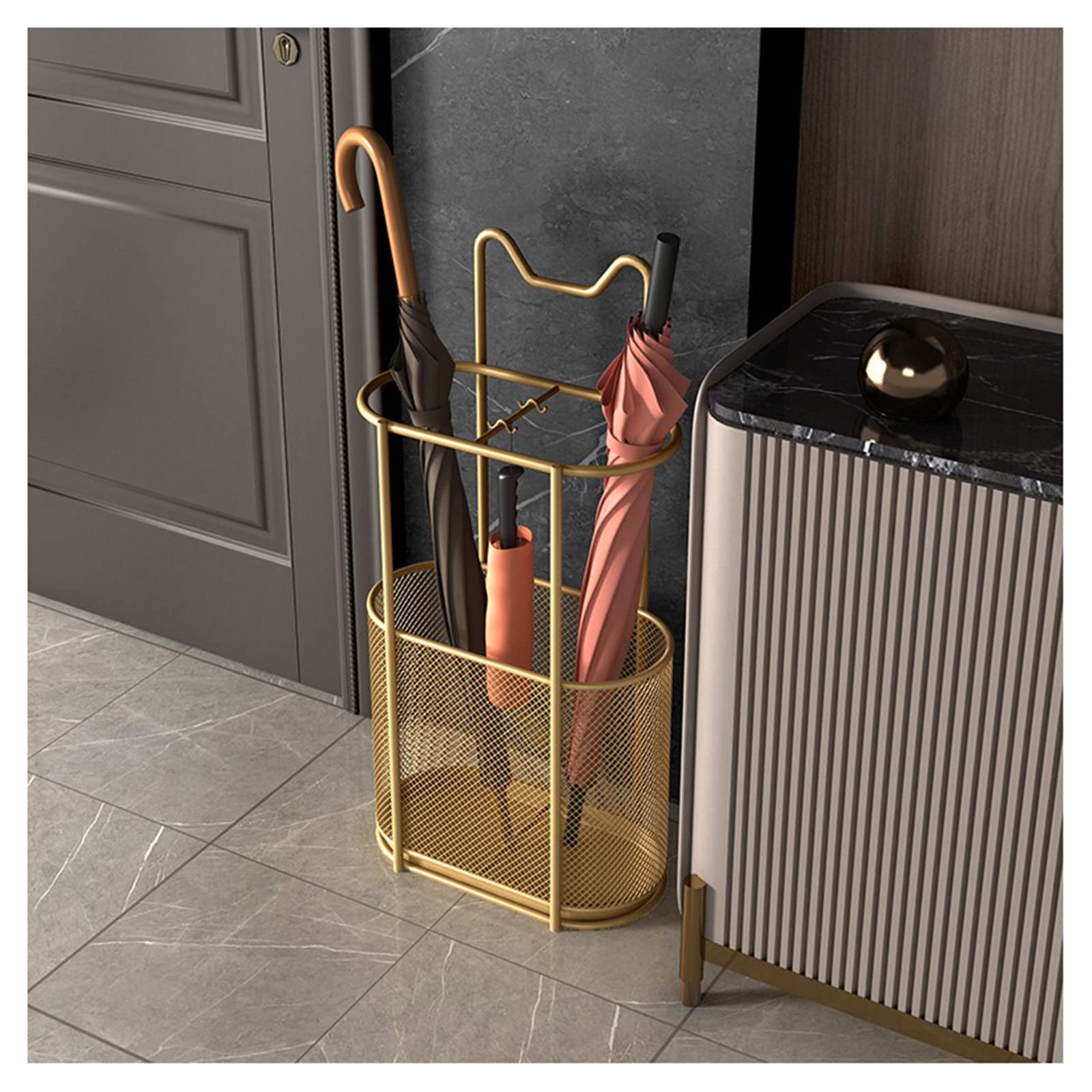 FCXWEVR Metal Umbrella Stand with Drip Tray Space Saving nizer for Hallway Porch Office and Door Entrances