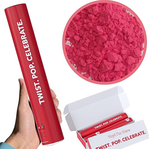 Miniatura 5 de Cañones de polvo rojo bombas de humo biodegradables Paquete de 2 Lanzamiento 25 pies de distancia 12 pulgadas Decoraciones para sesiones
