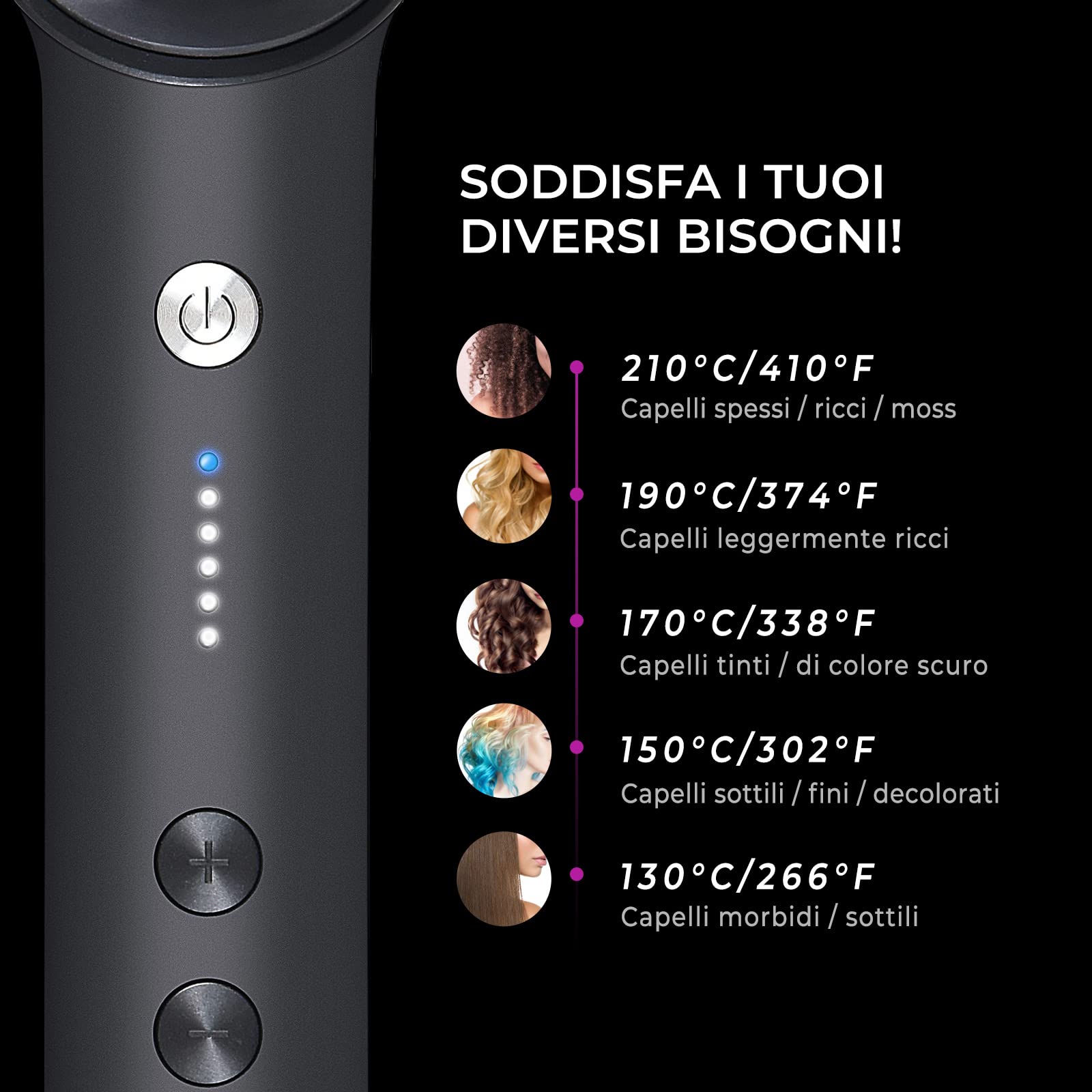 Spazzola Lisciante per Capelli - TYMO RING Piastra Capelli Professionale, Pettine Riscaldante Lisciante, 5 Temperature, 130°C-210°C, Tecnologia Ceramica PTC, Riscaldamento Rapido, Anti-Scottatura,Nero