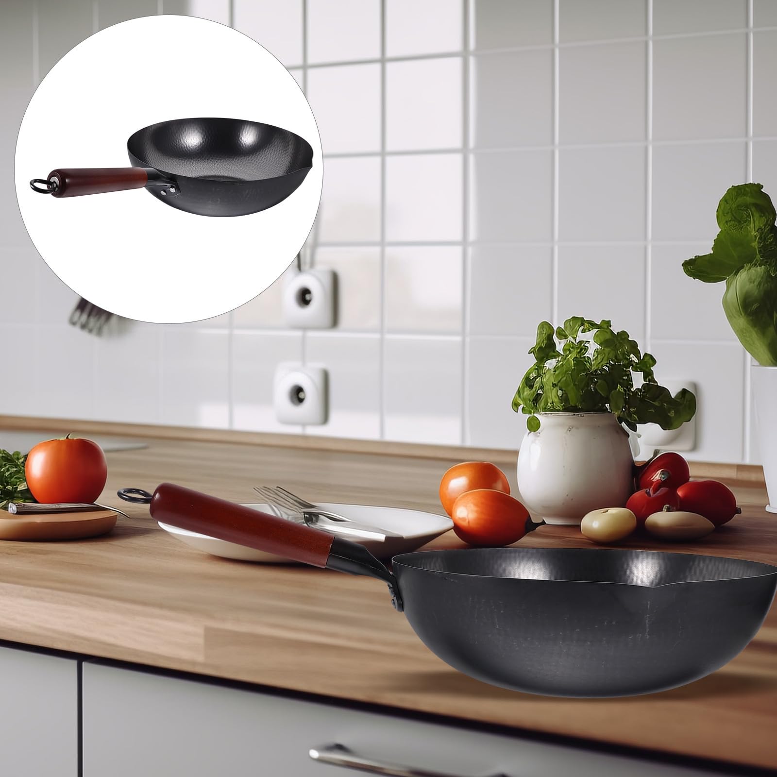 WOONEKY Wok Ferro per Cucina Antiaderente Domestica Battuto
