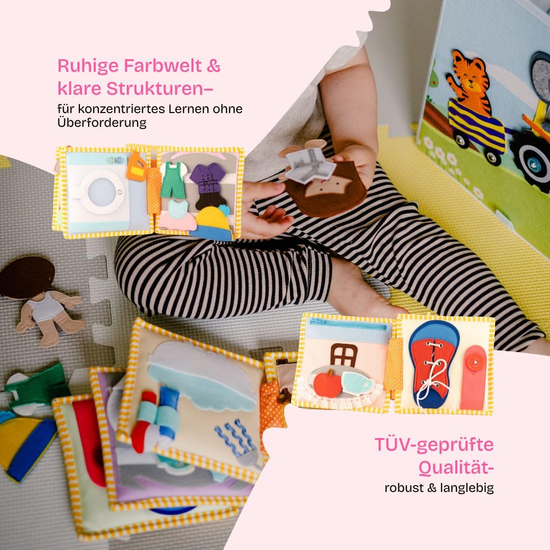 Jolly Designs – Mini Quiet Book Home Sweet Home – Montessori Spielzeug ab 2 Jahren – Motorik & Sensorik fördern – Busy Book aus Filz – Handgefertigtes Filzbuch – Perfekt für unterwegs & Reisen