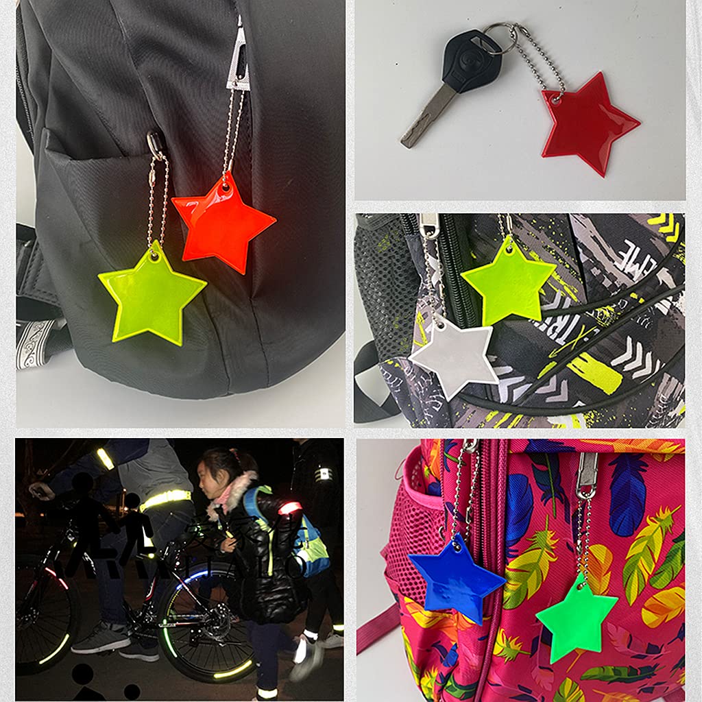 12 Réflecteurs Étoiles Pour Enfants | Porte-clés Rétro-réfléchissant | Sécurité Cyclisme, École | Fixation Facile