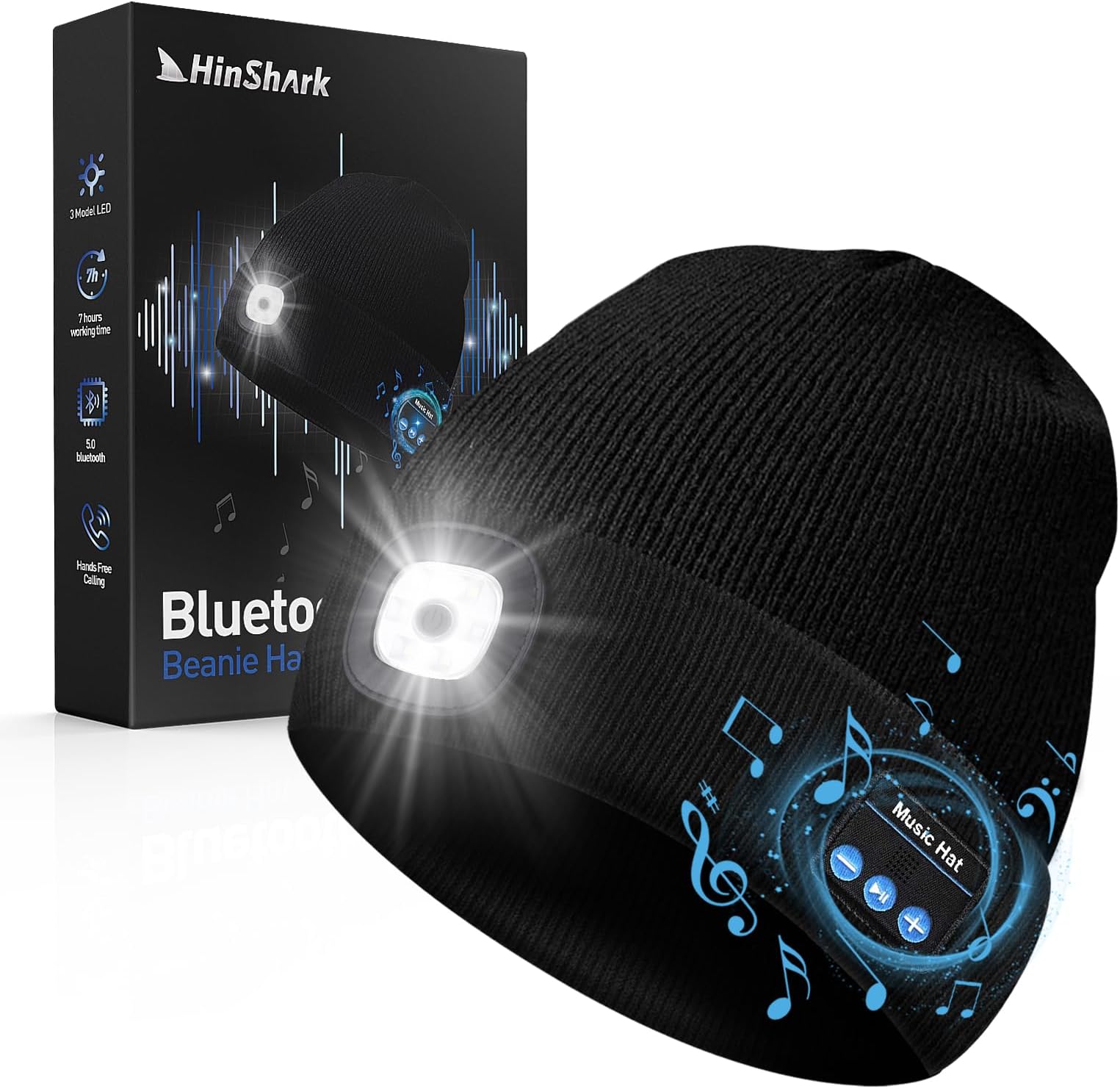 HinsharkGifts for Men, Stocking Fillers for Men/Women, Bluetooth LED Beanie Hat Men Gifts, Gadgets for Men Gifts for Christmas, Christmas Dad Gifts for Him, Secret Santa Gifts for Men Who Have Everything
