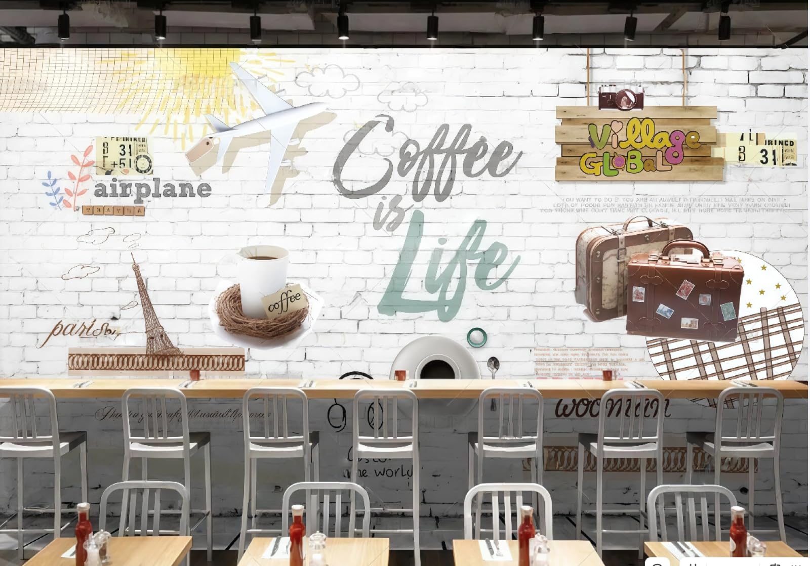 Tapeta z cegły z ręcznie malowanymi literami kawowymi, dom deserowy, popołudniowa herbata, burger, bar, tło zachodniej restauracji, tapeta ścienna do kawiarni, 3D, 430x300cm