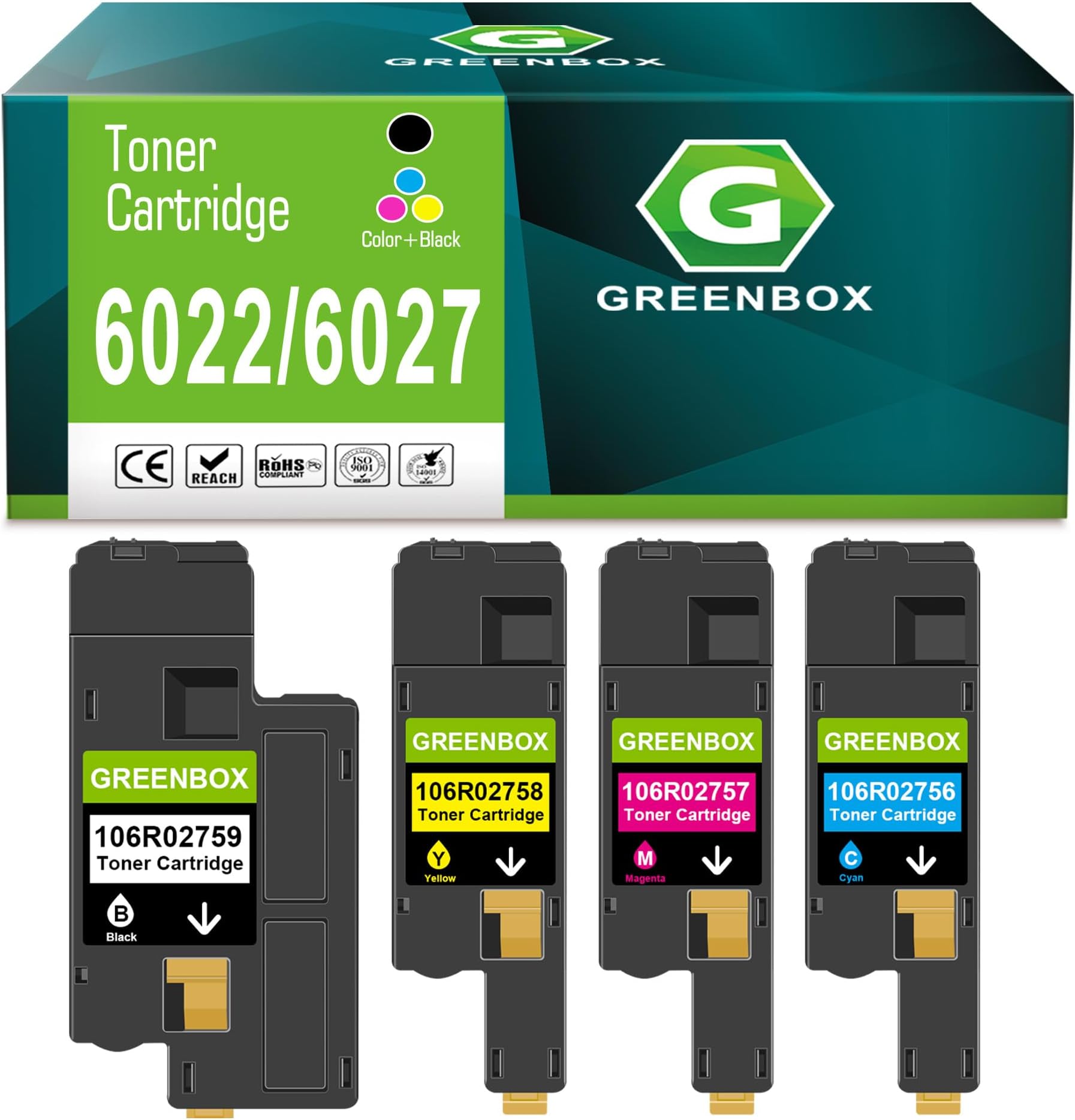 Remanufactured 6027 High-Yield Toner Cartridge Replacement for Xerox 6022 6027 106R02759 106R02758 106R02757 106R02756 for WorkCentre 6025 6027 Printer (1 Black 1 Cyan 1 Magenta 1 Yellow)