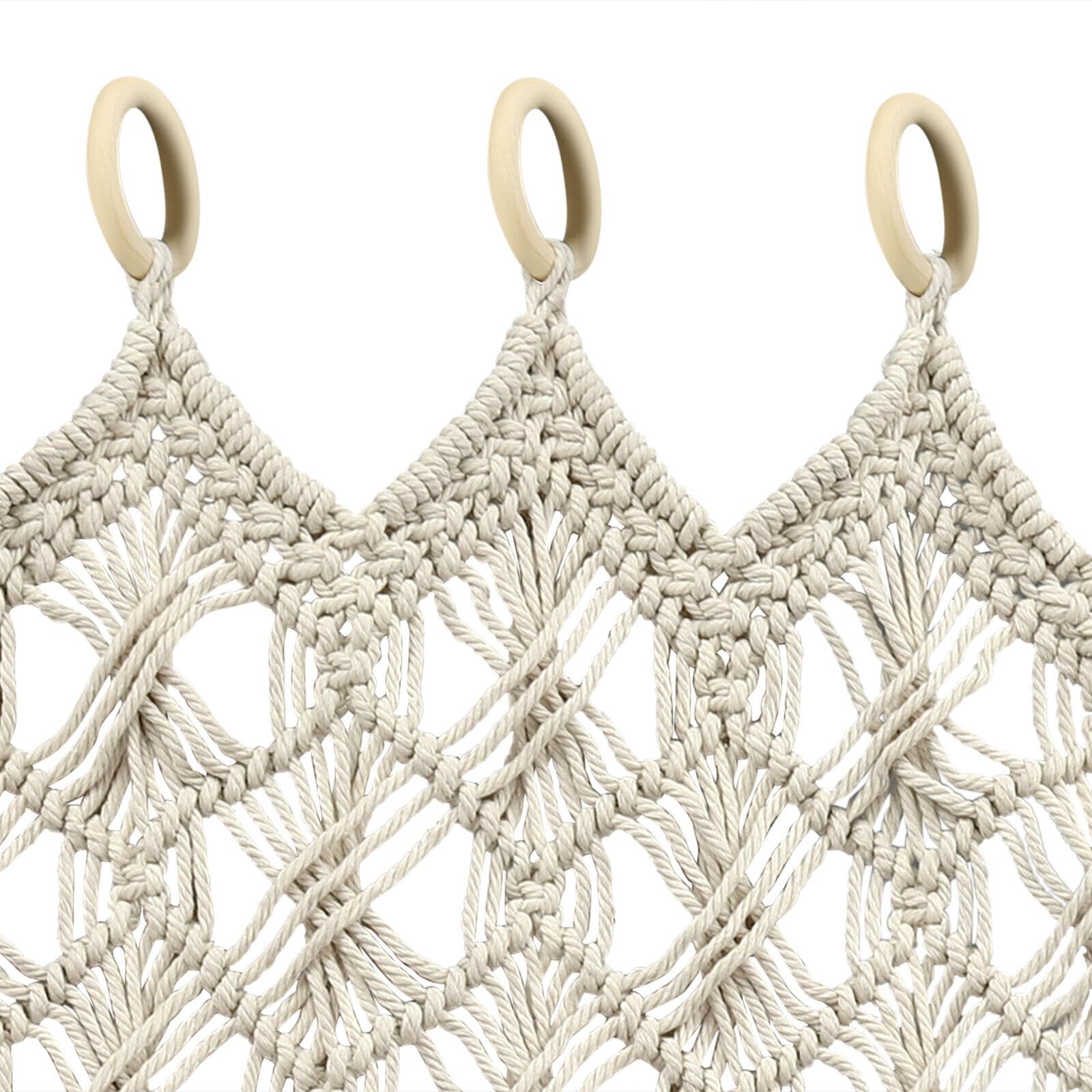 Tenture Murale Macramé Bohème 120x100cm - Coton Naturel Ivoire Avec Pompons - Déco Salon/chambre