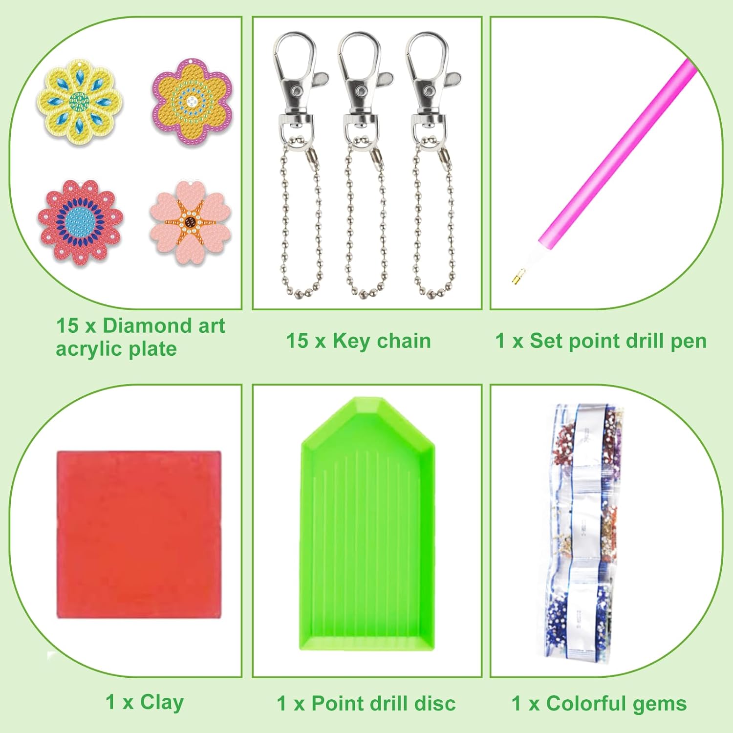 beinkmake 15Pcs Flower Diamond Art Painting Keychains Kit Diamond Art Ornaments Double Sided Floral 5D Diamond Key Rings DIY Gem Keychains for Beginners Adults Craft Handmade Gifts