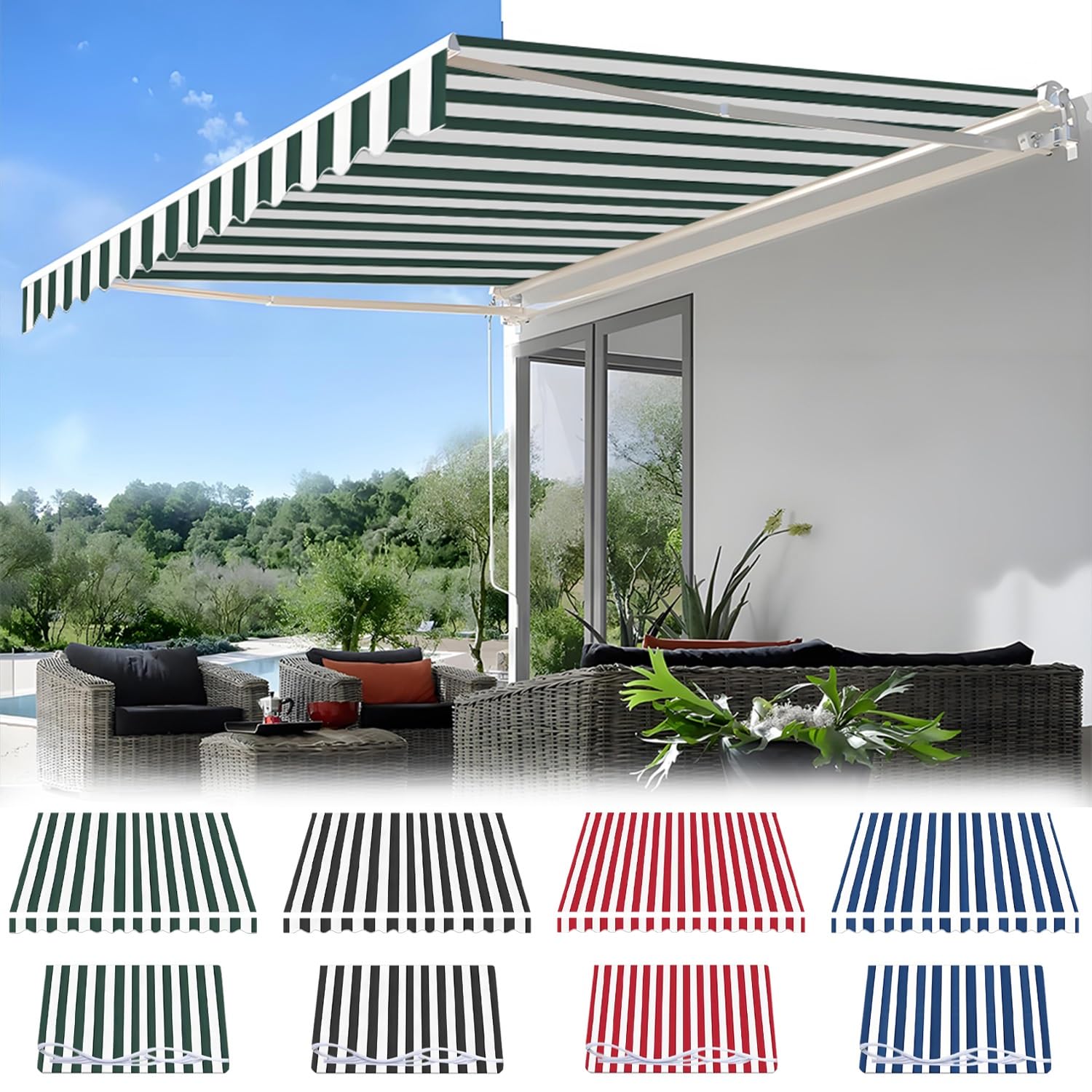 Ciemnozielona tkanina markizy do kampera, 4,5 x 2,5 m, poliestrowa osłona przeciwsłoneczna do ogrodu, na patio, balkon, zadaszenie, idealne schronienie, na podwórko i taras