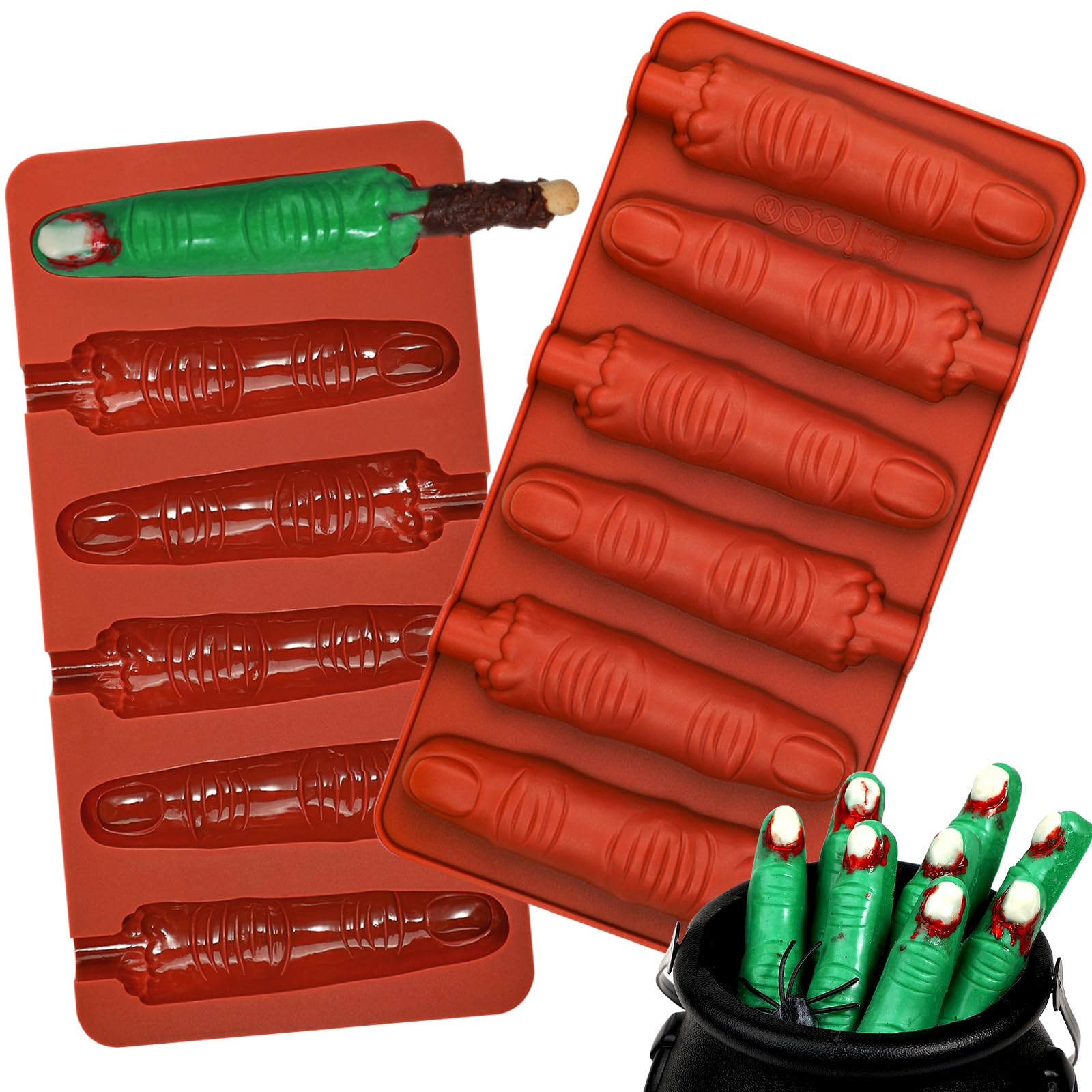 Webake Halloween Witch Finger Chocolate Mold, 6-Cavity Finger Pretzel Rod Molds for Chocolate, Pretzel, Cookie, Pack of 2