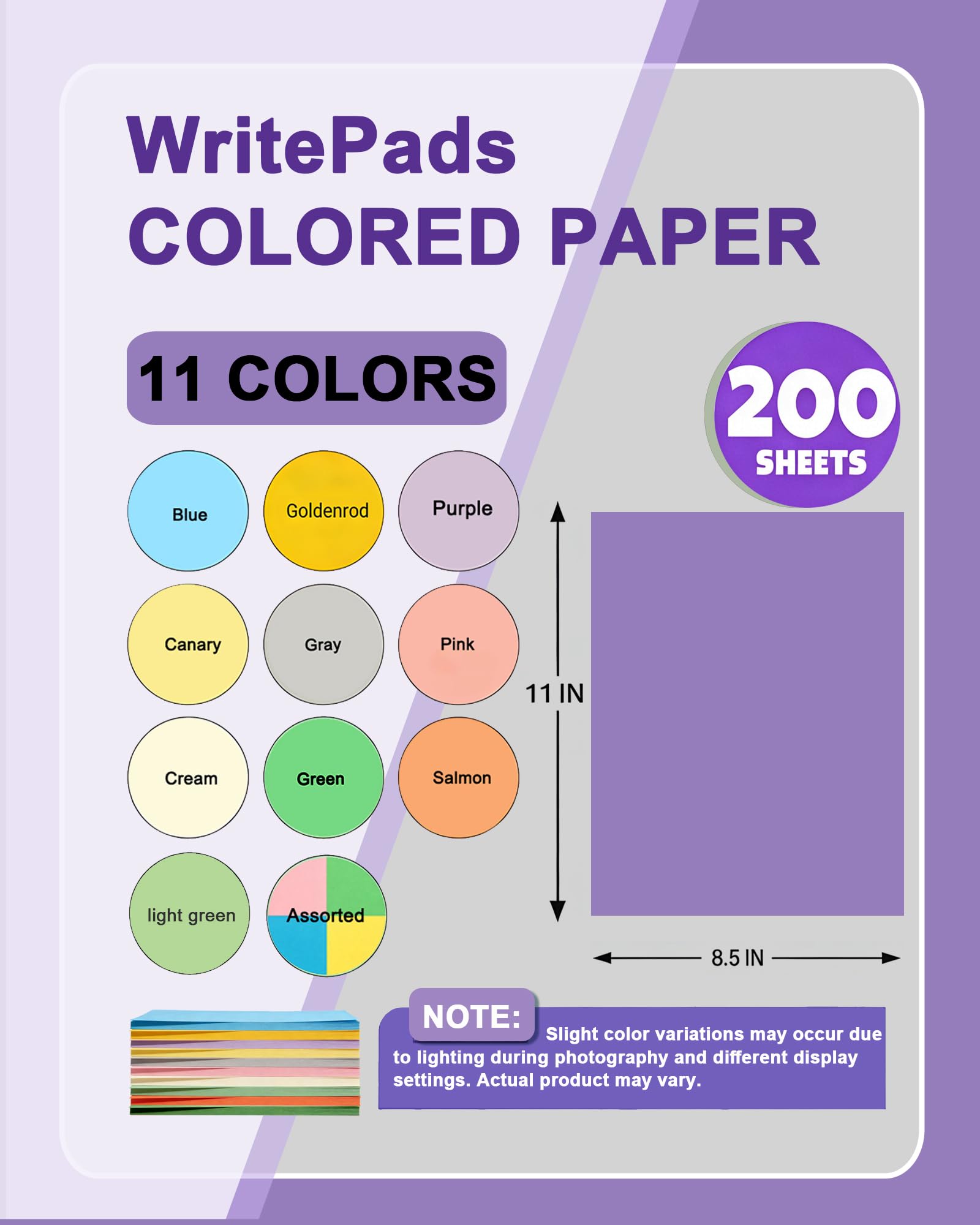 WritePads Veritas - Carta colorata per fotocopie, viola, 21,6 x 27,9 cm, formato lettera, 9,1 kg/75 g/m², viola, 200 fogli, per fotocopie, stampante, multiuso, prodotta negli Stati Uniti