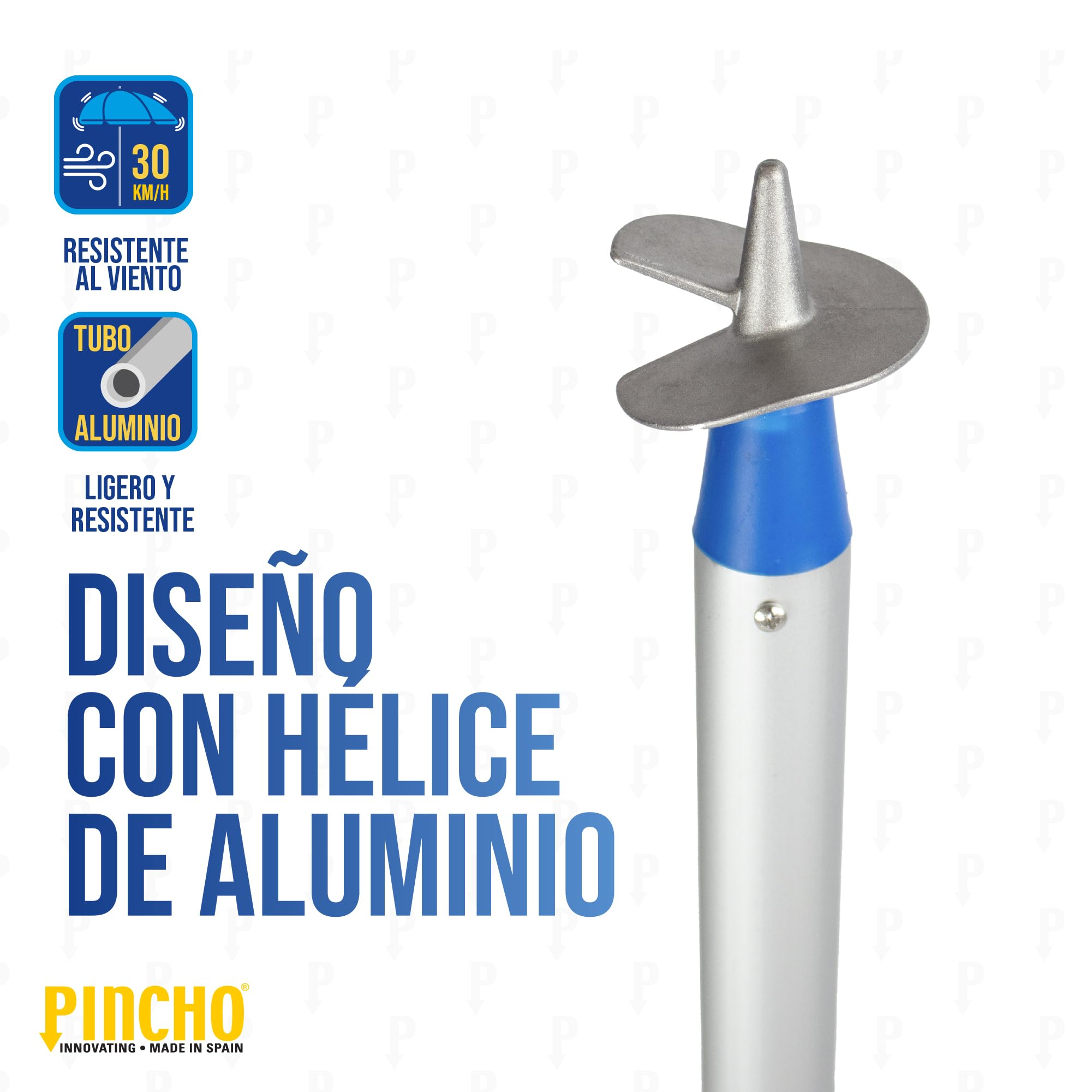 Pincho Supporto palo per ombrellone da spiaggia, base per ombrellone in alluminio resistente, fissaggio sicuro per tubi da Ø32mm, supporto regolabile antivento, prodotto in Spagna