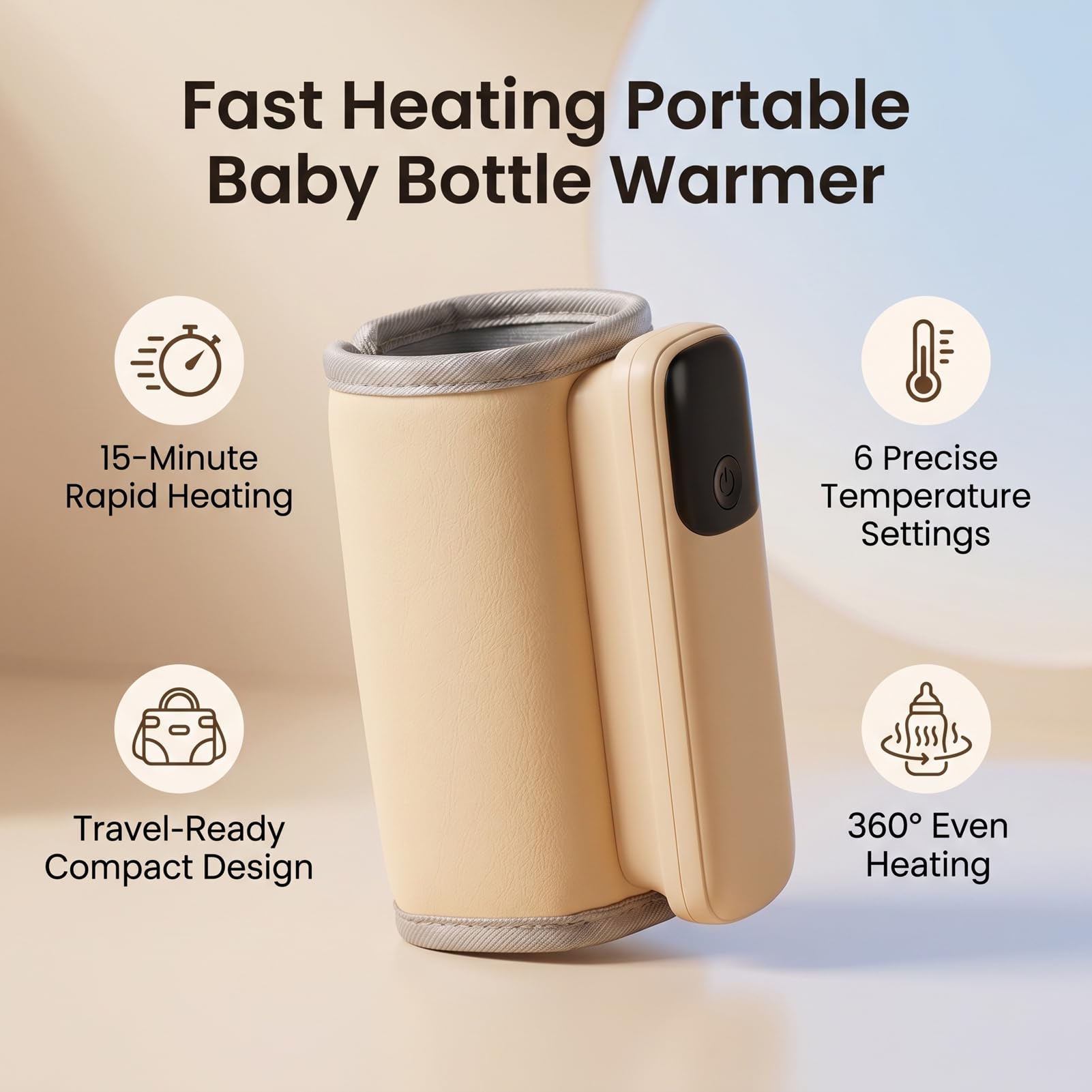Bewinner Calentador de Biberones Portátil de Calentamiento Rápido, Calentador de Biberones de Leche USB para Coche de Viaje Al Aire Libre, de Leche Materna Recargable de 6000 MAh con 6 Ajustes de
