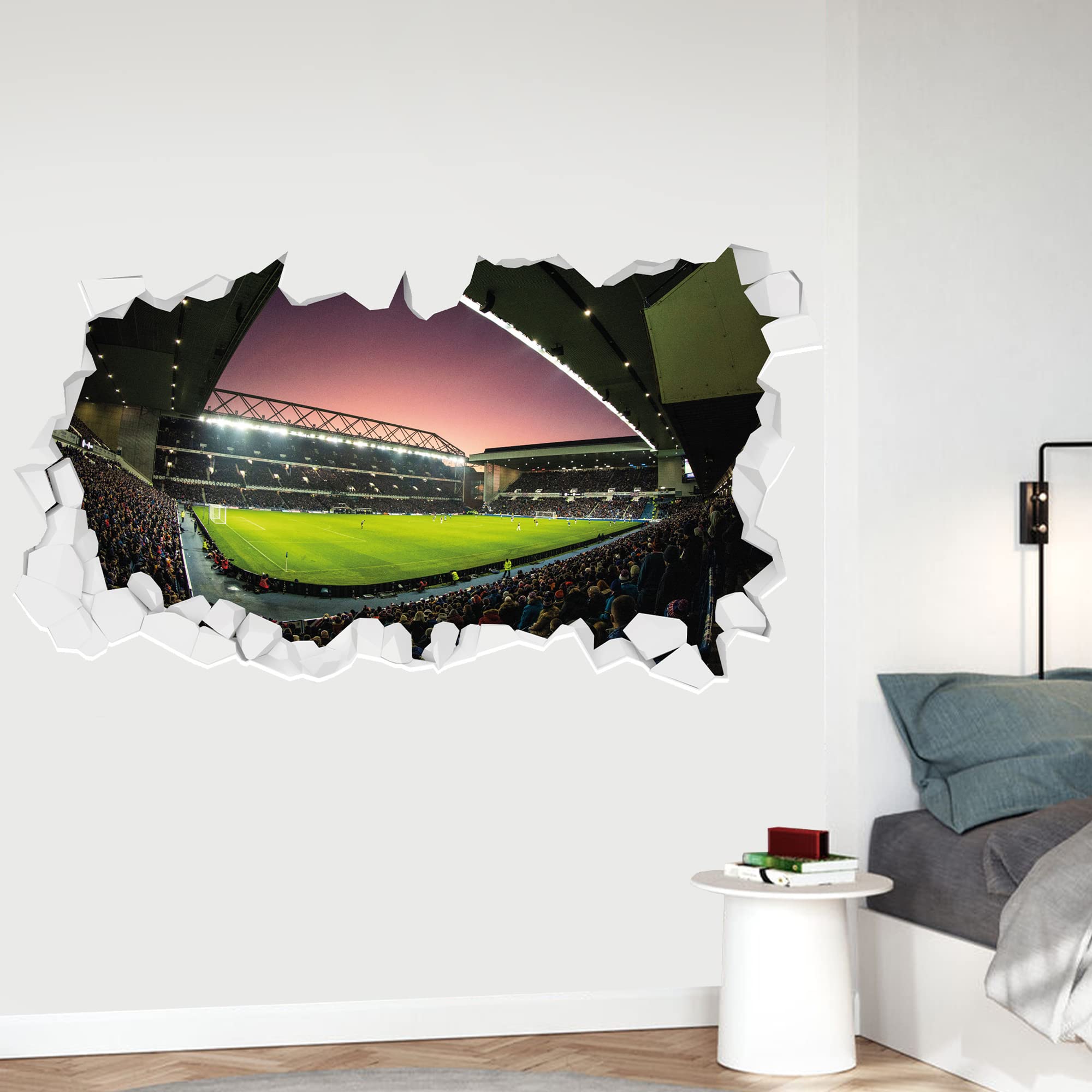 Rangers Wall Sticker - Night Time Match Stadium Broken Wall Football Art (120cm Width x 65cm Height)
