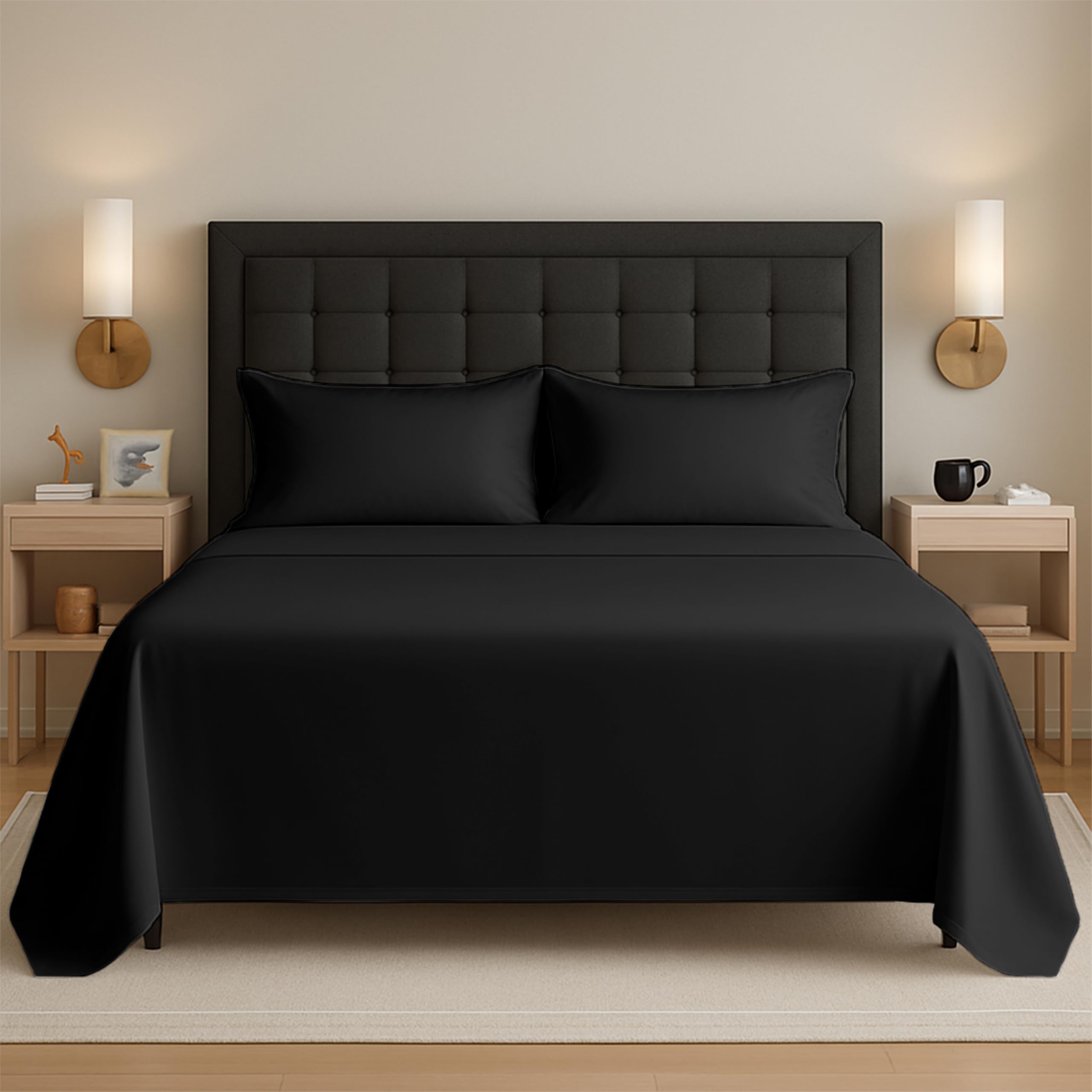 Egypto Easy Care Luxury Bedding Flat Sheets Double – Breathable & Hypoallergic Flat Sheets – Shrinkage & Fade Resistant Flat Bed Sheet Black — image 1