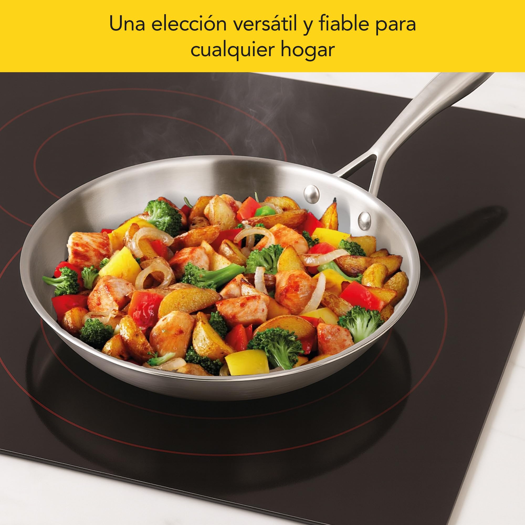 Castey - Sartén Inox Essentials, Modelo E-S24, Color Plata, Tamaño 24 cm, Acero inoxidable, Acabado Elegante, Resistente al desgaste, Apta para Todas las Cocinas