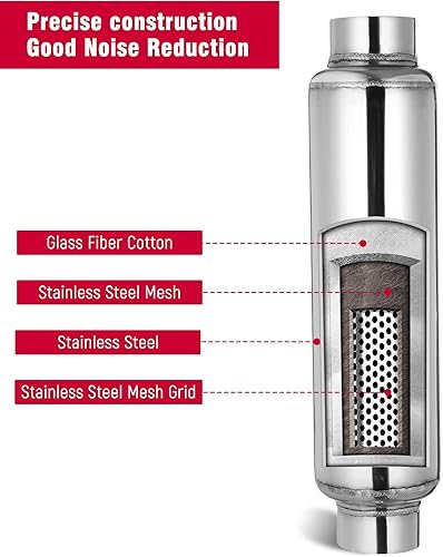 Miniatura 6 de UPOWER Resonador de escape de entrada y salida de 2.5 pulgadas, silenciador de acero inoxidable recto de 16 pulgadas de longitud total, pulido