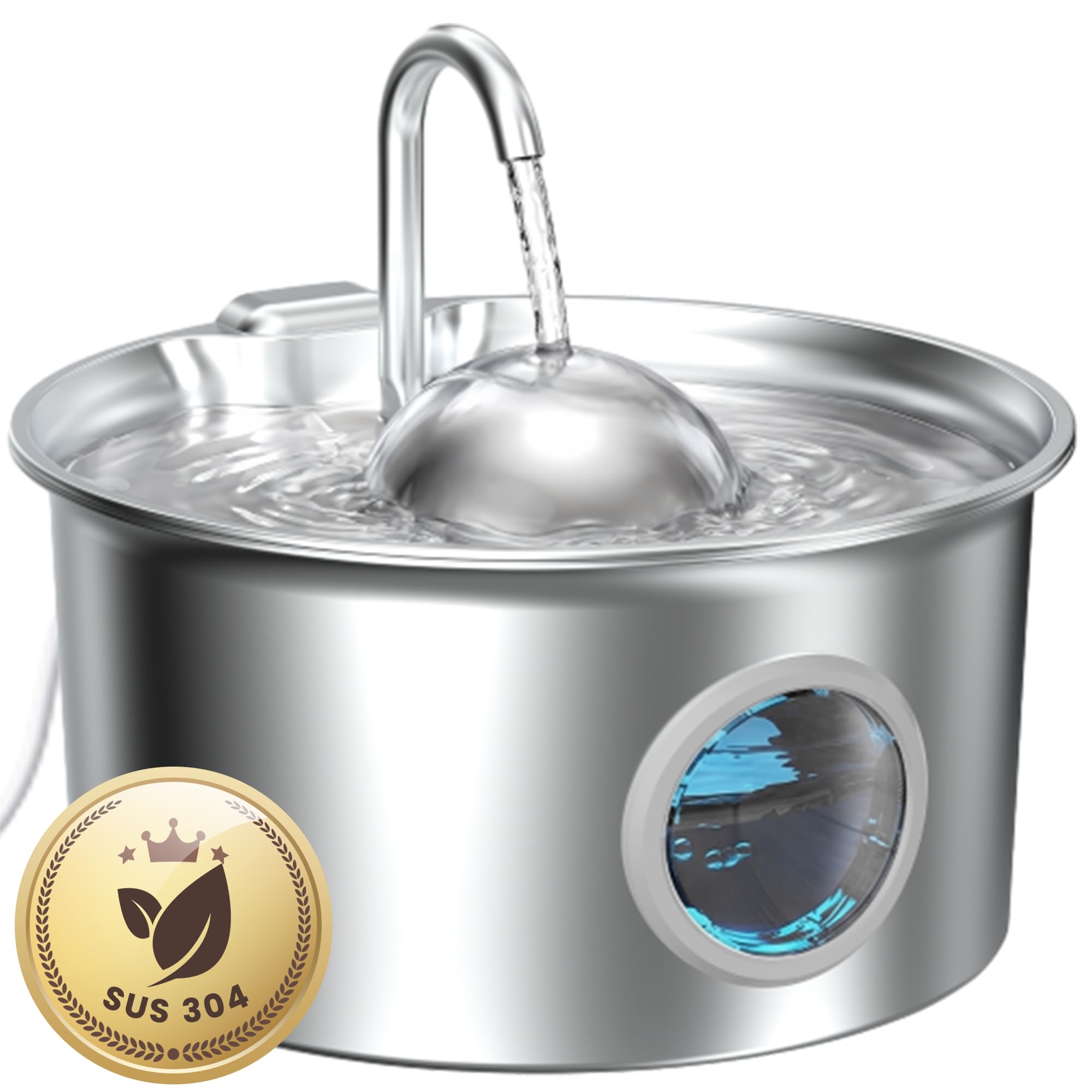 Fuente para Gatos Acero Inoxidable: Bebedero Gatos Automatico - 2.6L Fuente Gato Acero Inoxidable - Dispensador Agua Gato - Dispensador Agua Mascota - Filtración de Cuatro Capas - Hemiesférico