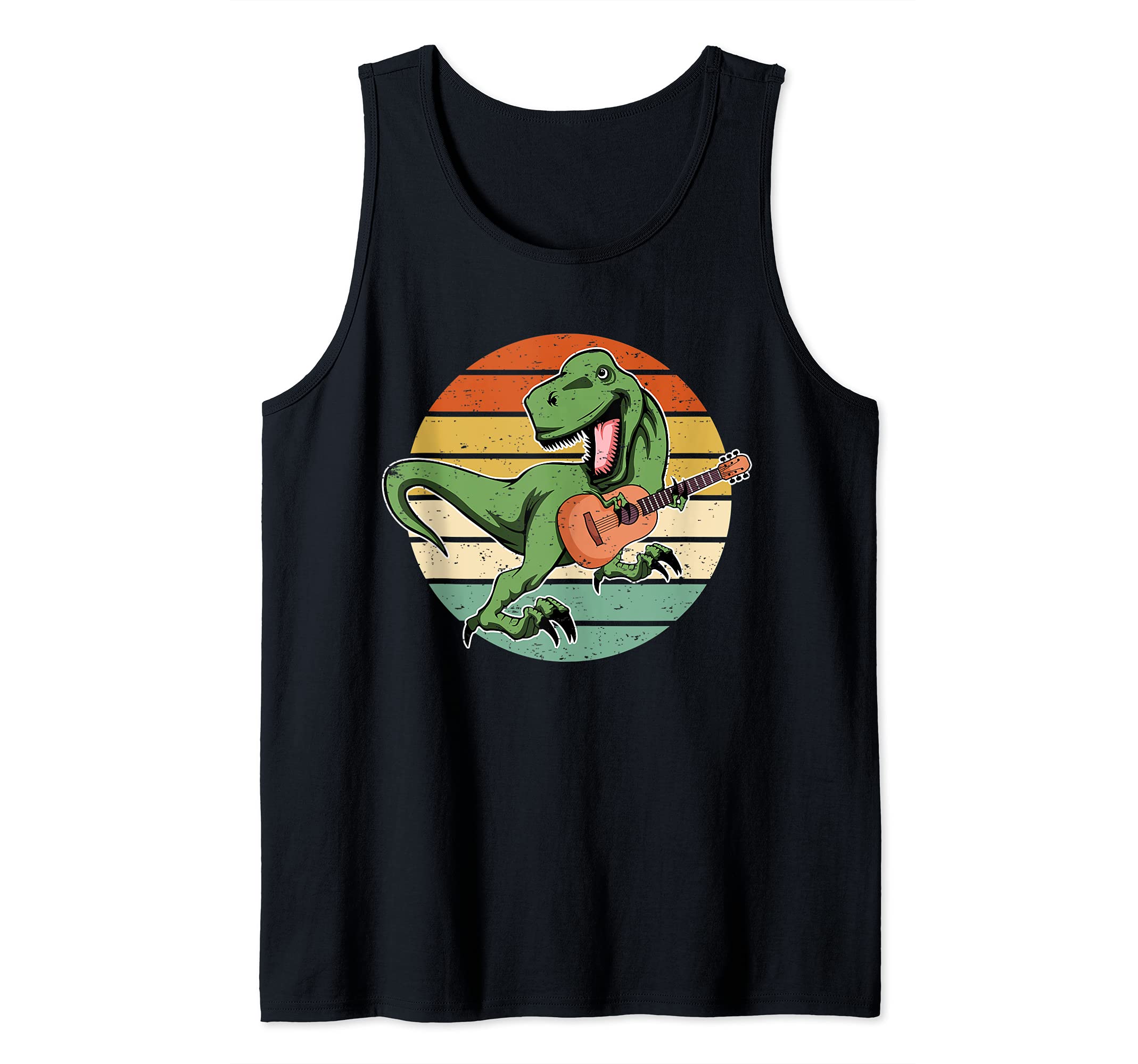 Dinosaur Guitar Player T-Rex Guitarist Acoustic Guitar Tank Top, Black