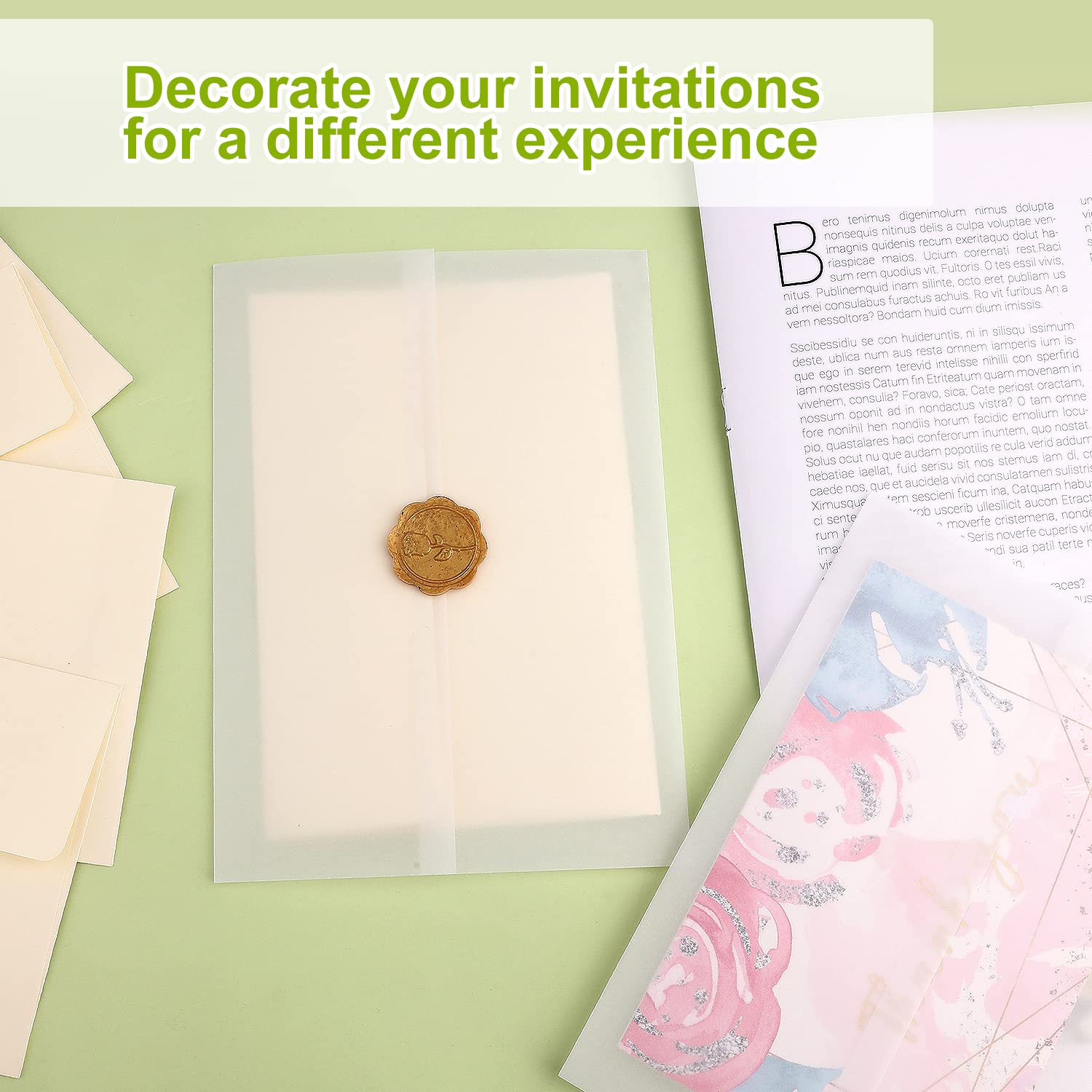 120 Pezzi Pergamena da Scrivere, 13x18cm Pre-Piegata Carta Velina per Inviti di Nozze, Compleanno e Baby Shower