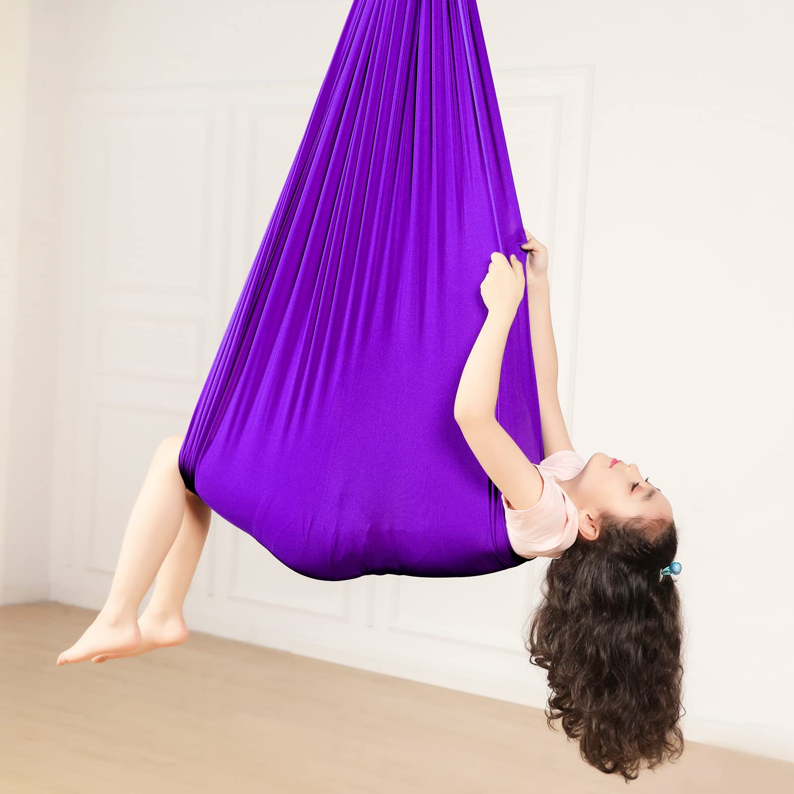 Kids Sensory Therapy Swing 360° Rotating Children's Swing Hammock Elastic Cuddle Hammock Indoor Hanging Chair for Boys Girls with Special Needs Autism ADHD SPD Asperger's Sensory Integration (Purple)
