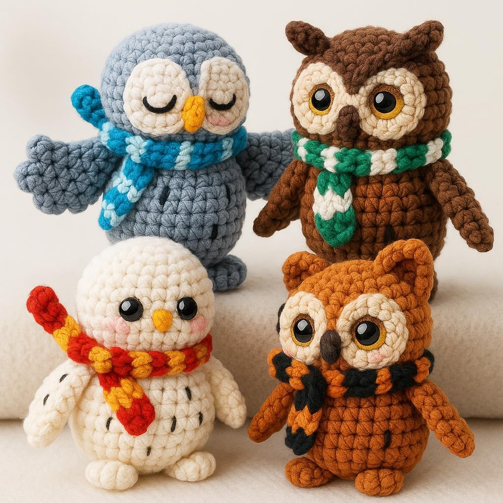 GUOXIAOER 4Pcs Crochet Kit for Beginners, 2026 DIY Craft for Adults, Great Gift for Crochet Lovers, Crocheting Animal Kits with Step by Step Videos,Yarn,Crochet Hook,Birthday Holiday Gift (Crochet B)