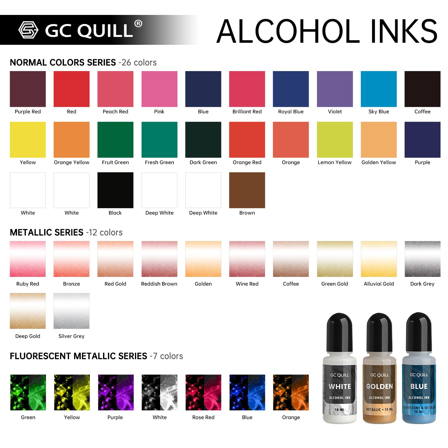 Vernice per Resina Epossidica - 43 Colori Vivaci (12 Metallizzati, 7 Fluorescenti, 24 Normali) - 45 flaconi di Pigmenti Liquidi per epoxy Resin, Gesso GC-AK45
