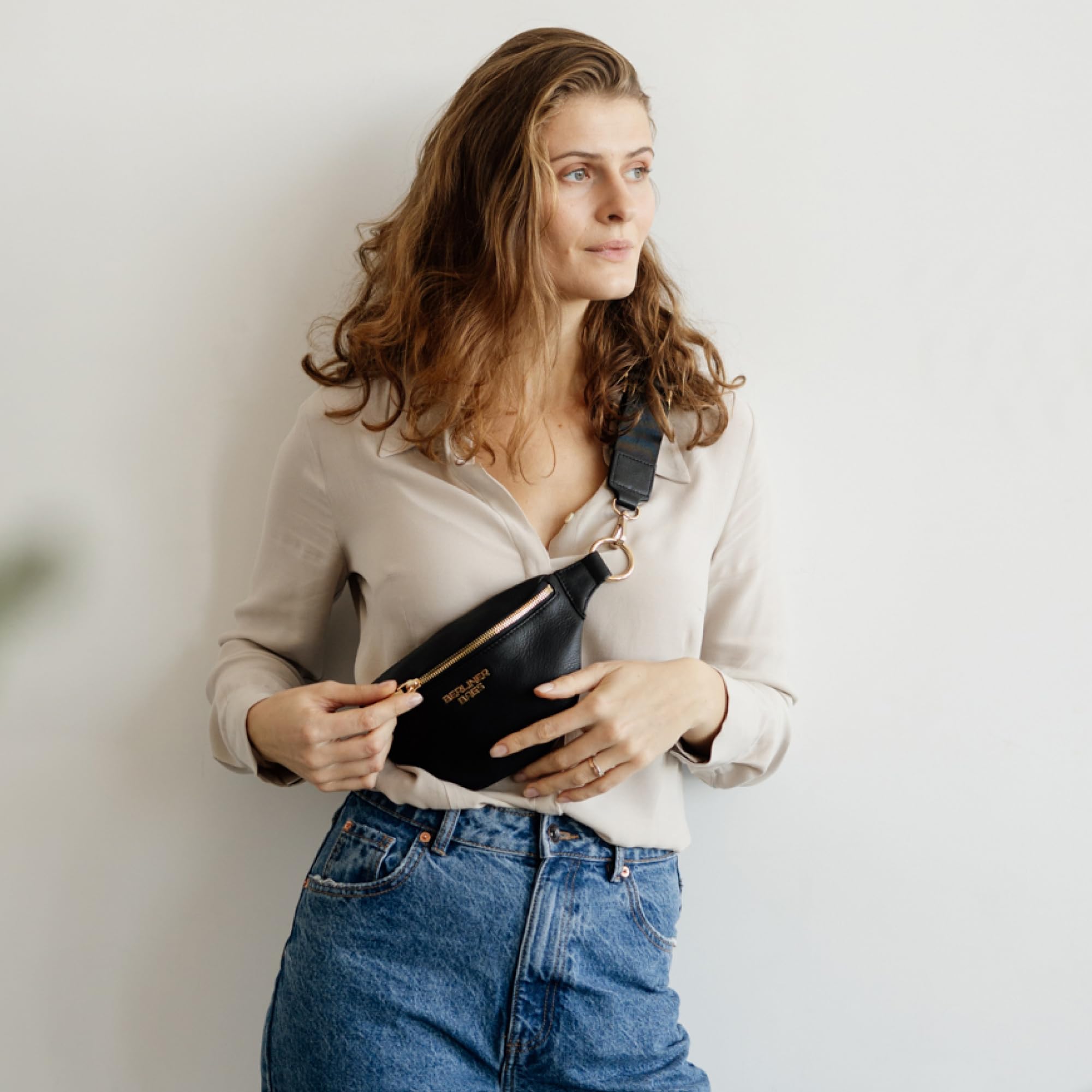 Berliner Bags Premium saszetka biodrowa Mona Fanny Pack ze skóry na ramię damska męska, czarny/żółty, M