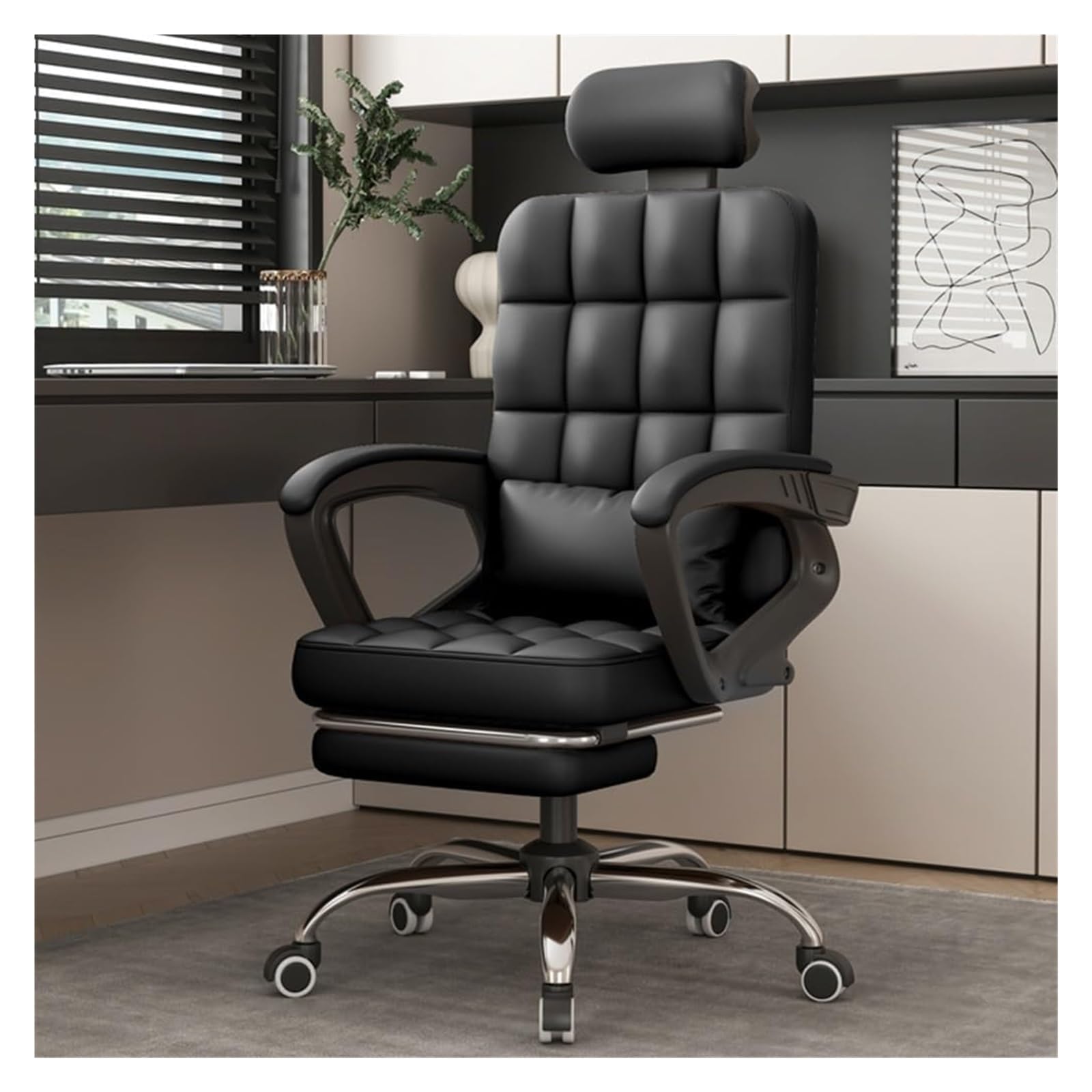 NZPOST Chair Office Chair Ergonomic Desk Chair Adjustable Executive Leather Chair with Armrest High Back Computer Chair Task Chairs with Wheels Swivel Rolling Chair (/Black with Foot Rest)