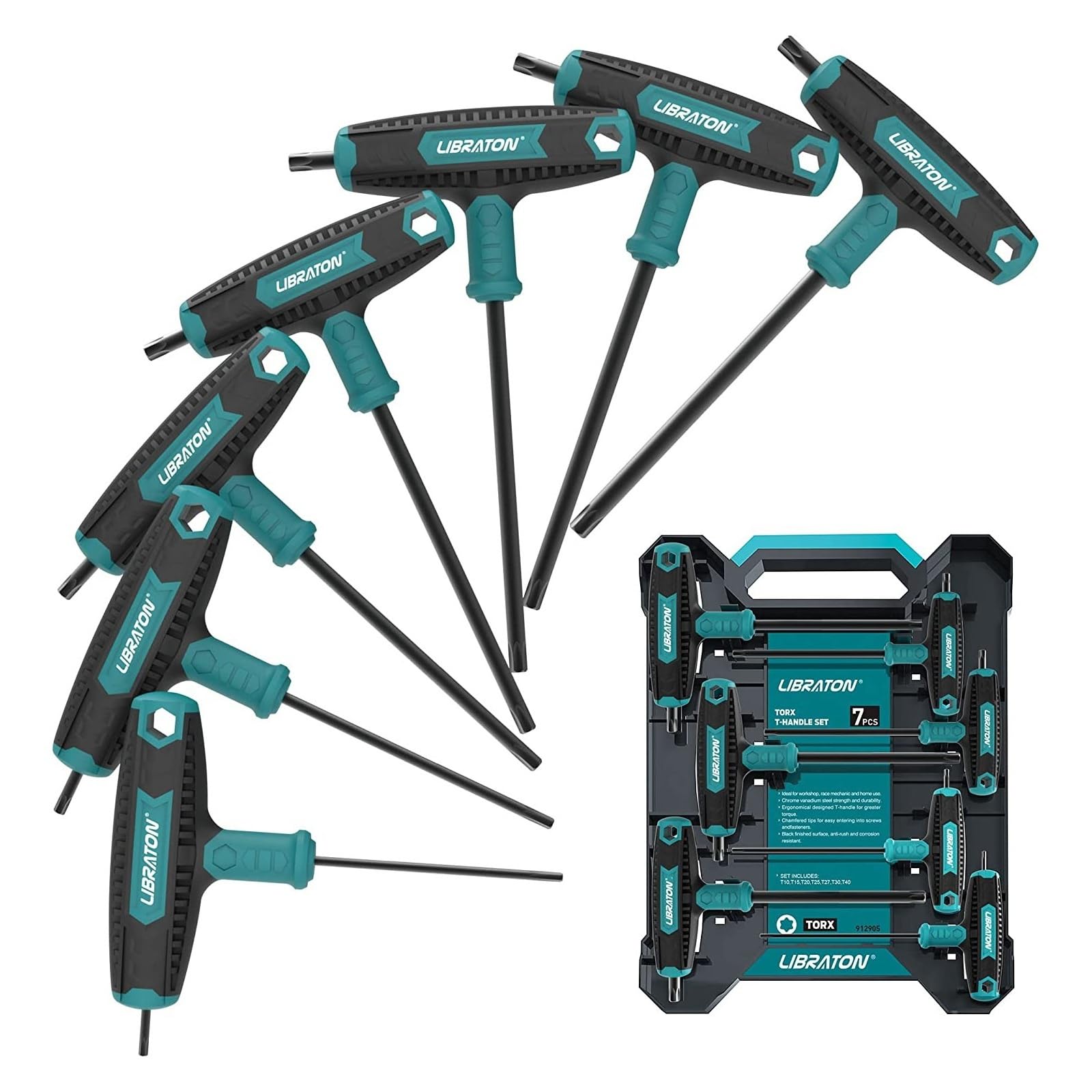 7 szt. Zestaw kluczy Torx z uchwytem T. Klucz z uchwytem T, konstrukcja z dwiema końcówkami, T10-T40, odpowiedni do śrub Auto narzędzie do naprawy rowerów