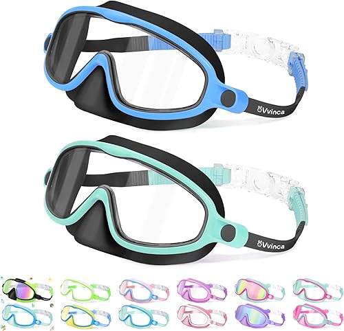 Vvinca 2 gafas de natación para niños con cubierta para la nariz, máscara de buceo de natación de visión amplia, antivaho UV, anti roturas para