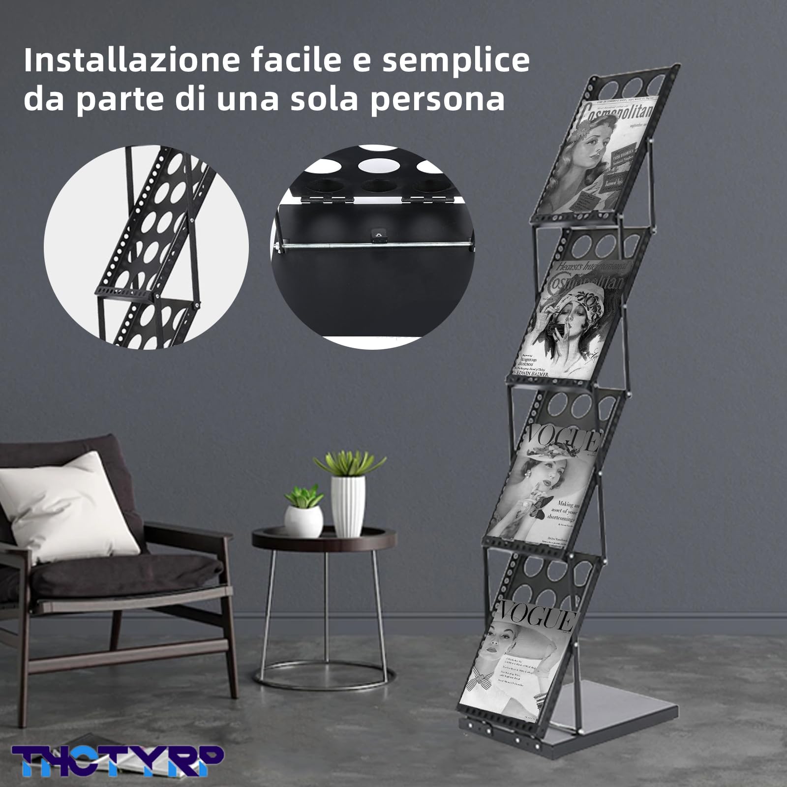 Supporto per catalogo, portariviste pieghevole a 4 strati, formato A4, supporto per brochure su un lato, supporto verticale per riviste alla moda
