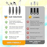 Vista 5 de Haiou Juego de cubiertos adaptativos de 4 piezas, utensilios en ángulo de 42° para pacientes de Parkinson y ancianos con temblores de mano