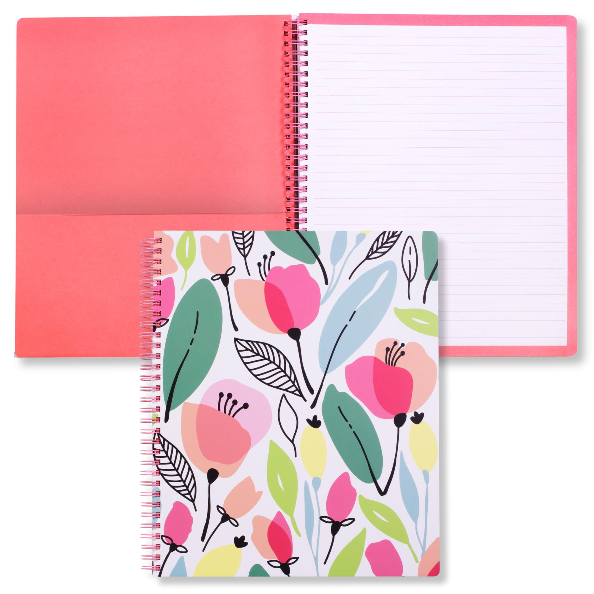 Steel Mill & Co Cute Large Spiral Notebook College Ruled, 11" x 9.5" with Durable Hardcover and 160 Lined Pages, Pink Poppy