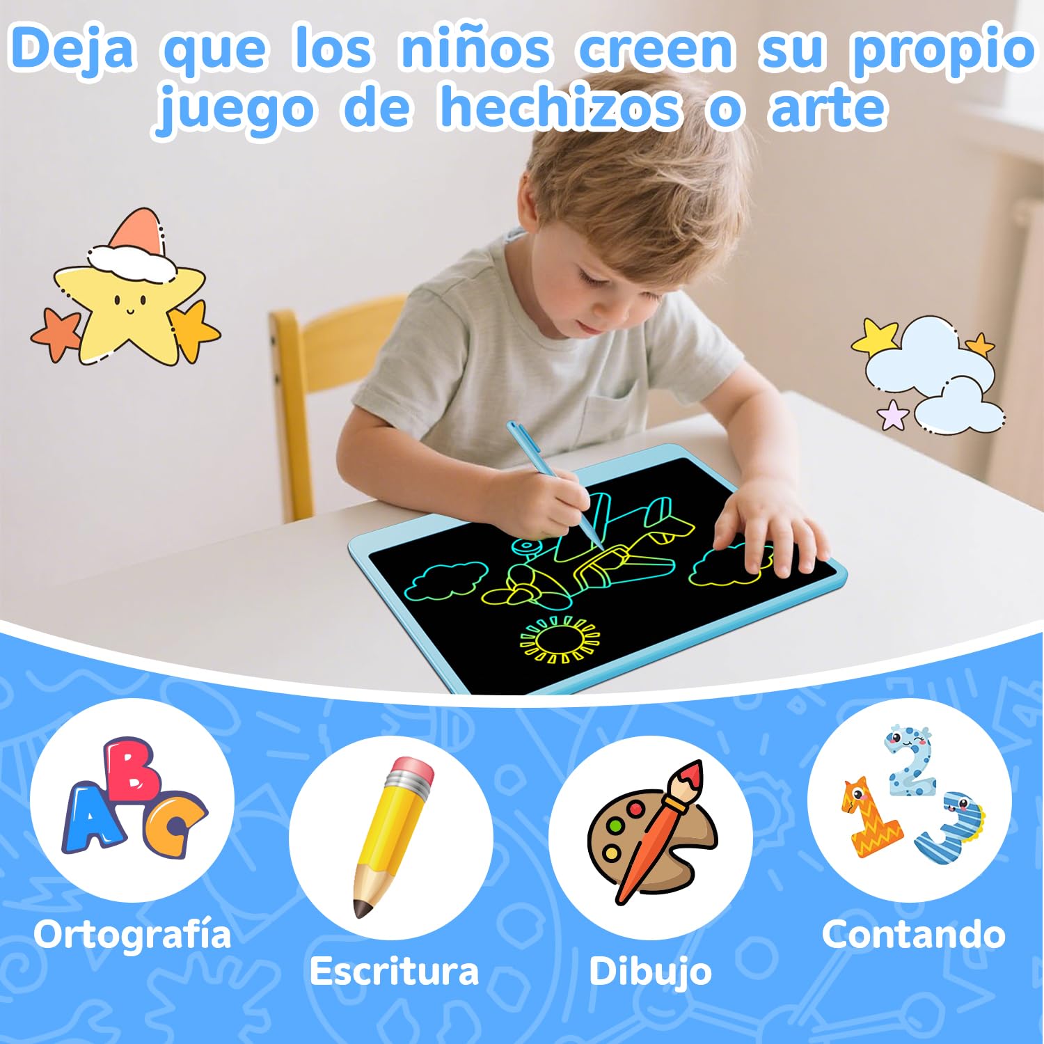 12 Pulgadas Edición Mejorada Tableta de Escritura LCD, Electight Tablero de Dibujo Electrónico Color para Niños con Borrable y Bloqueo, Reutilizable para Hogar, Escuela, Oficina (Azul) - 3