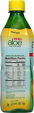 Iberia Aloe Vera Drink with Pulp, No Sugar, Mango, 16.9 Fl Oz (Pack of 8)